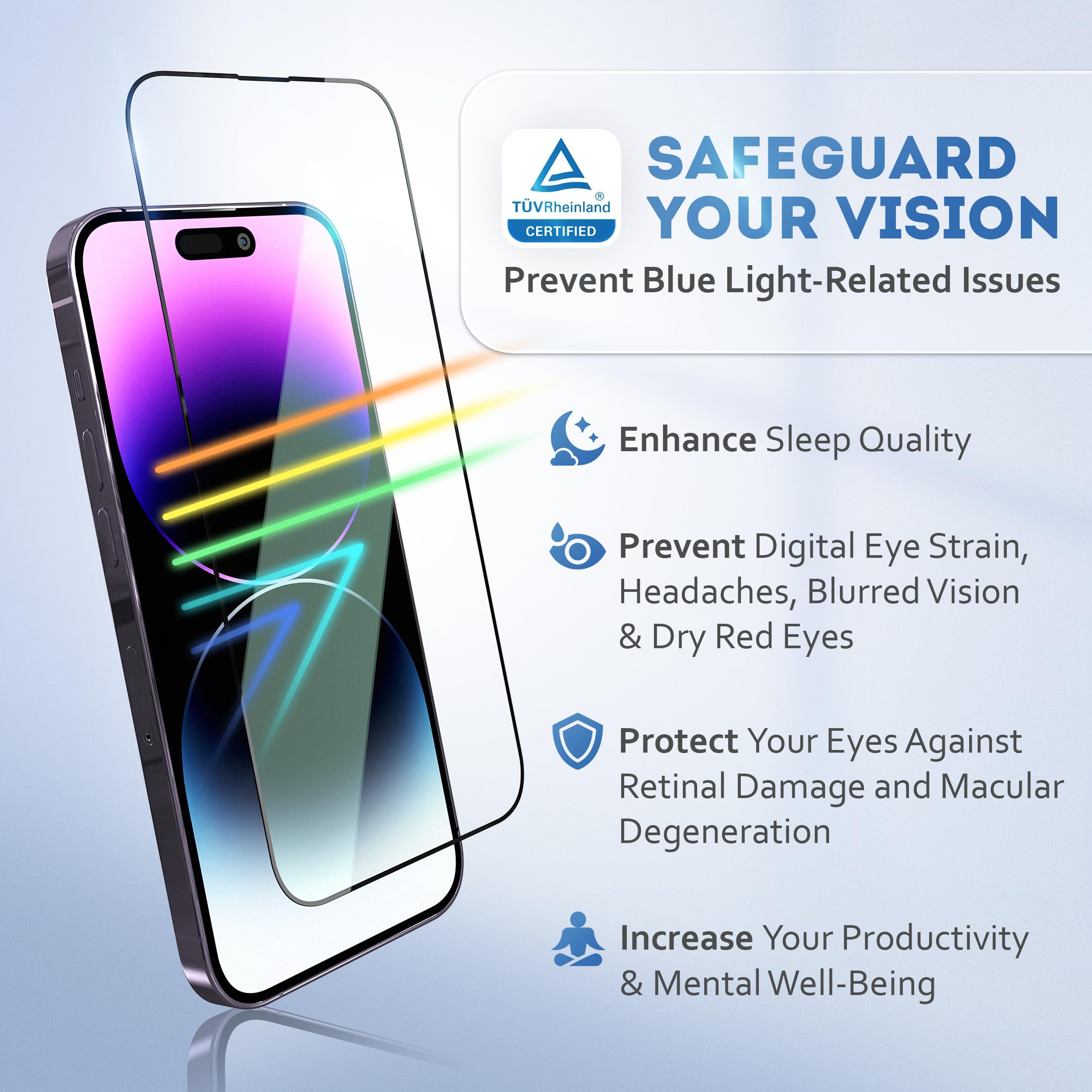 Deppa |2 Pack| Anti-Blue Light Screen Protector for iPhone 14 Pro Max (6.7')| Scratch Resistant Tempered Glass | 3D Edge to Edge Coverage | Easy Installation Kit | Eye Safeguard TÜV Certified