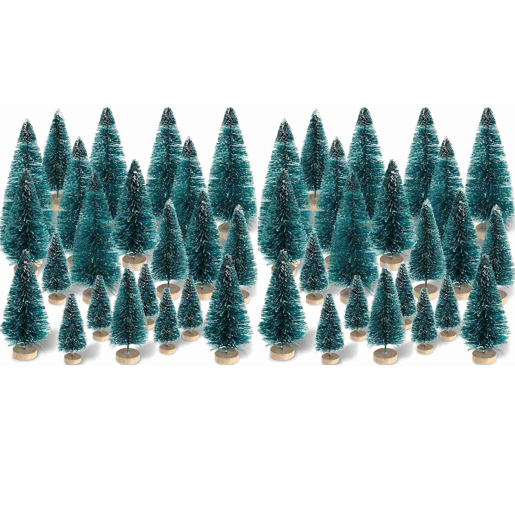 Hndhbfgrt 120 Pieces Mini Sisal Snow Frost Trees Winter Pine with Wood Base Snow Ornaments Tabletop Trees for