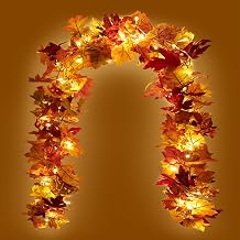 KASZOO 2 Pack Fall Maple Garland with 40 LED String Light- 5.8ft/Piece Artificial Fall Foliage Garland Autumn Decor for Home Wedding Party