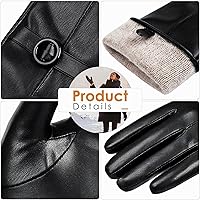 Vista 5 de Guantes de cuero de invierno para mujer, con pantalla táctil, guantes cálidos de piel de cordero