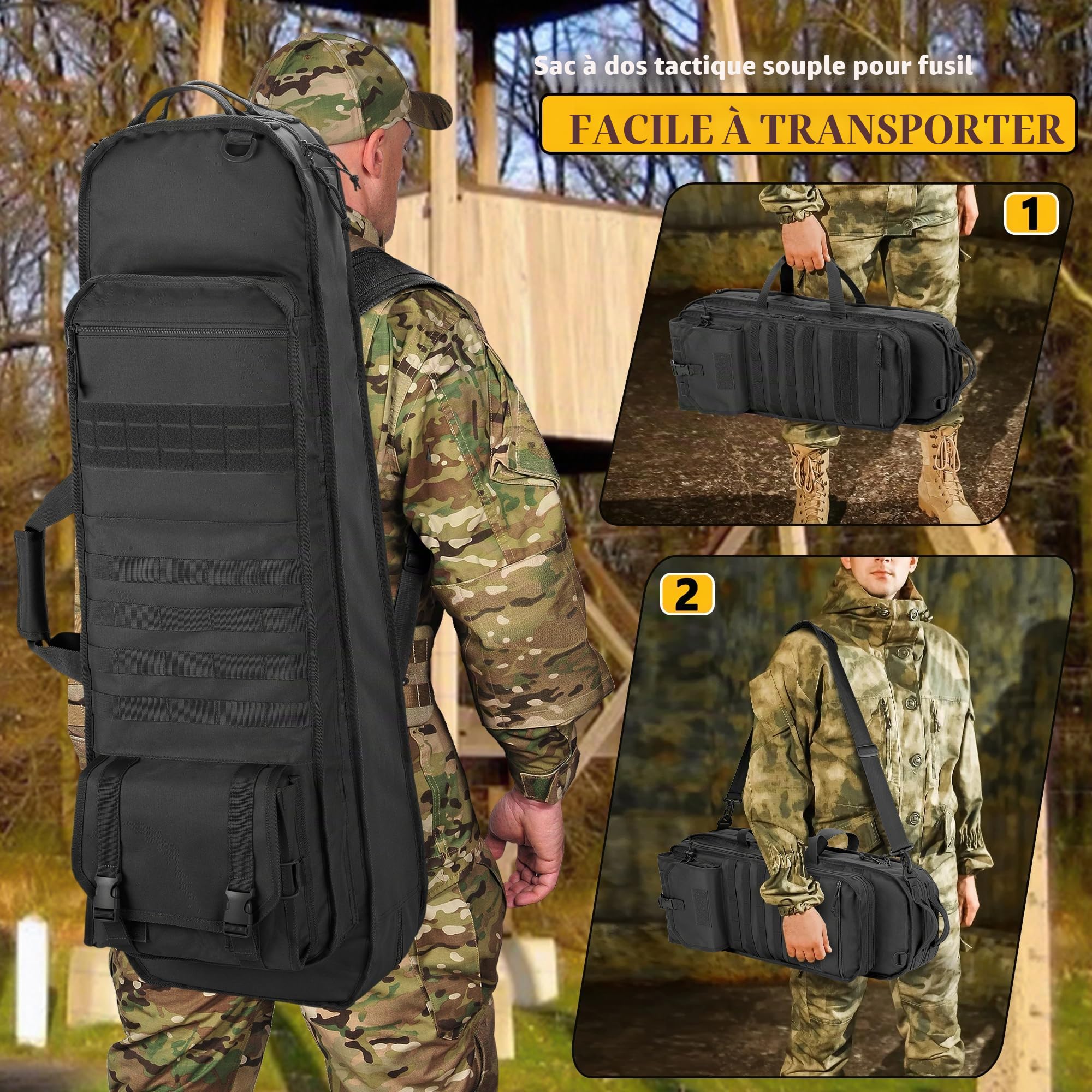 GOBUROS Sac à Dos Tactique pour Fusil Convient aux Fusils de 91 CM