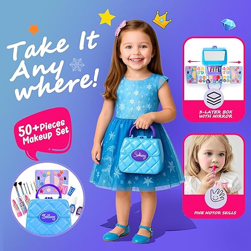 Miniatura 3 de Juego de maquillaje lavable real para niñas, kit de maquillaje de princesa con espejo, juguetes de belleza para niños de 3, 4, 5, 6, 7, 8, 9, 10,
