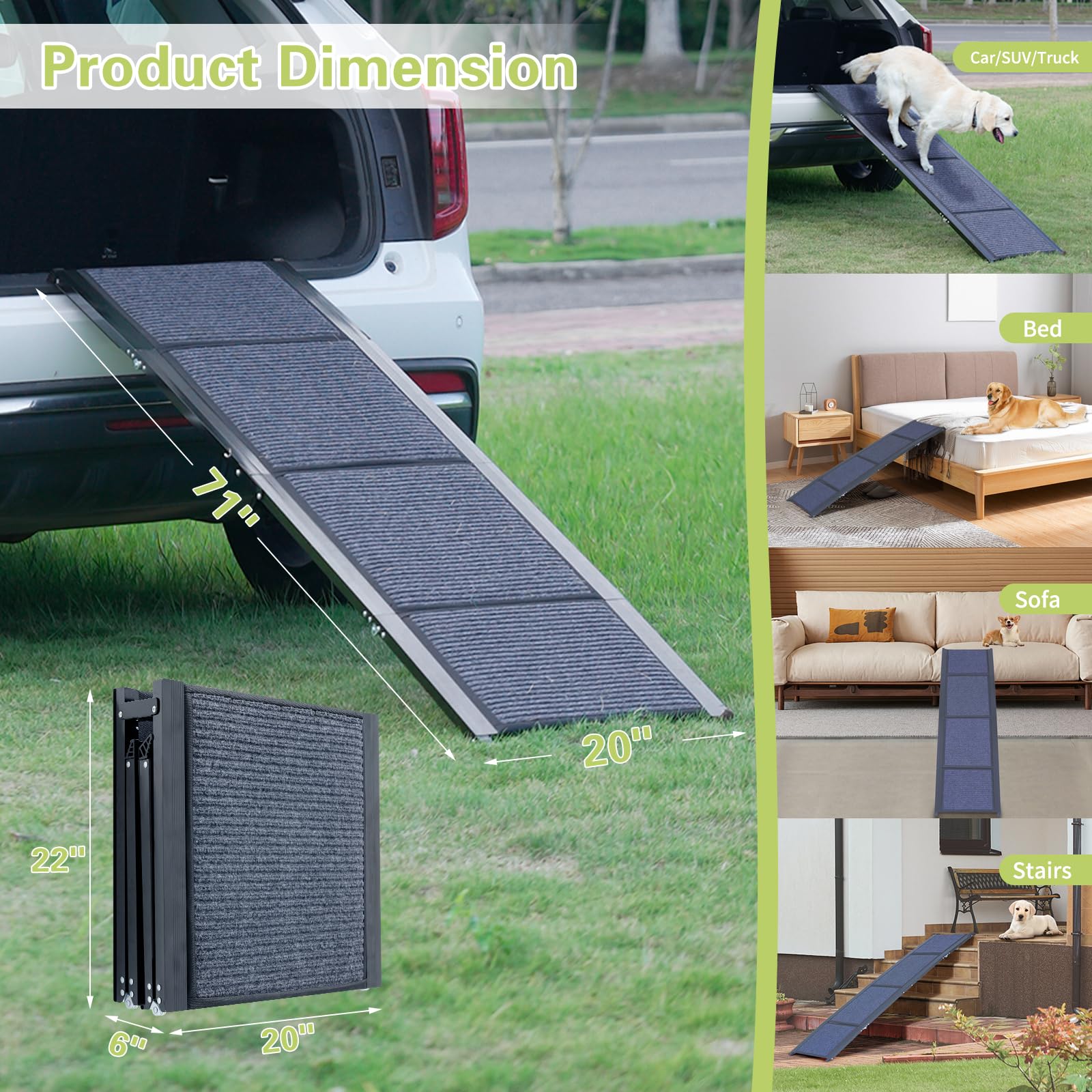 180 cm Extra Lange Hunderampe für Auto klappbar rutschfeste Hunderampen für Autos, LKWs und SUVs 50cm breiter hundetreppe Auto Rampe für Hunde und Haustier bis zu 110 kg