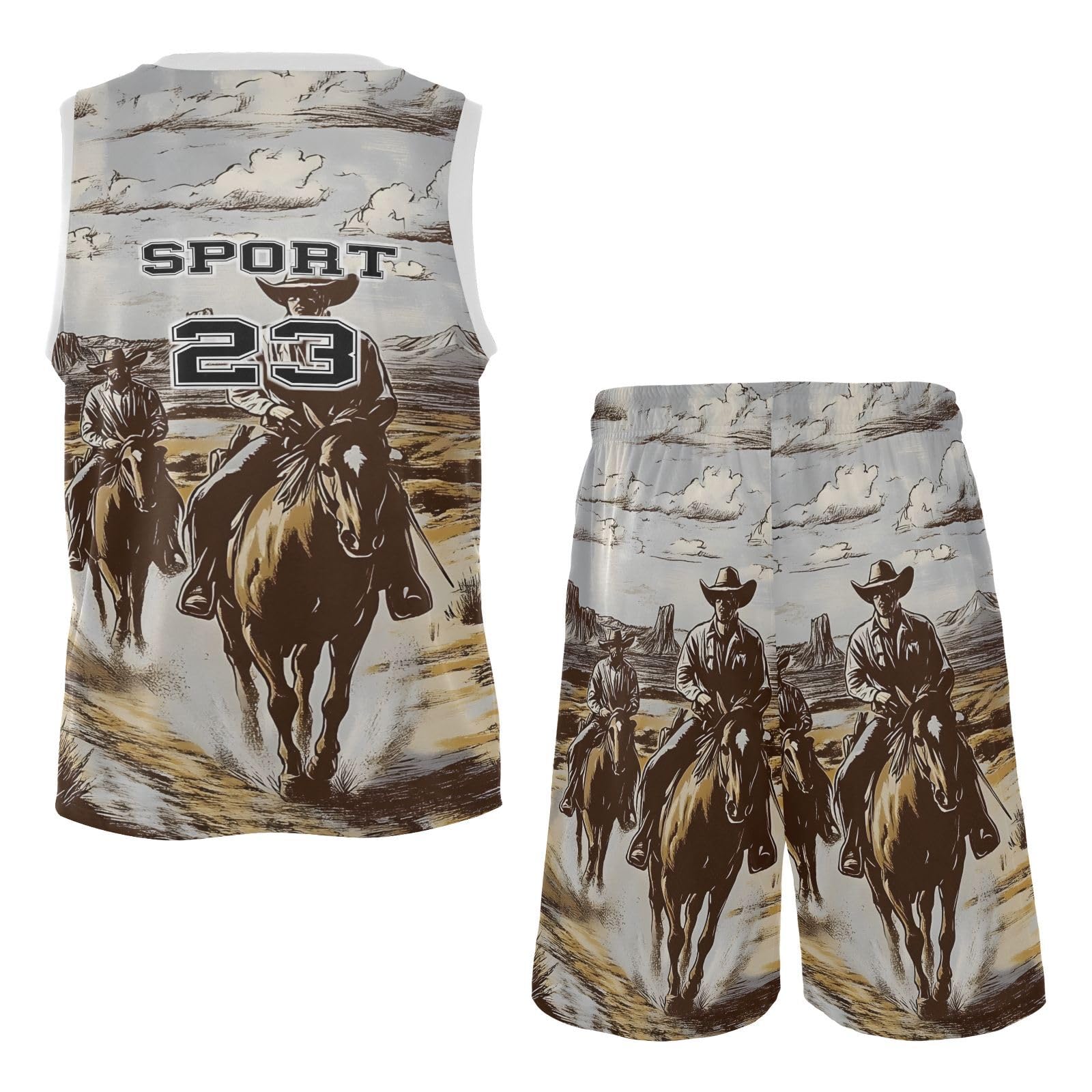 FLildon Western Cowboy Dessert Boys Basketball Jersey Set Tank Top Shorts Tracksuit Sport Training Suit for Kids, L