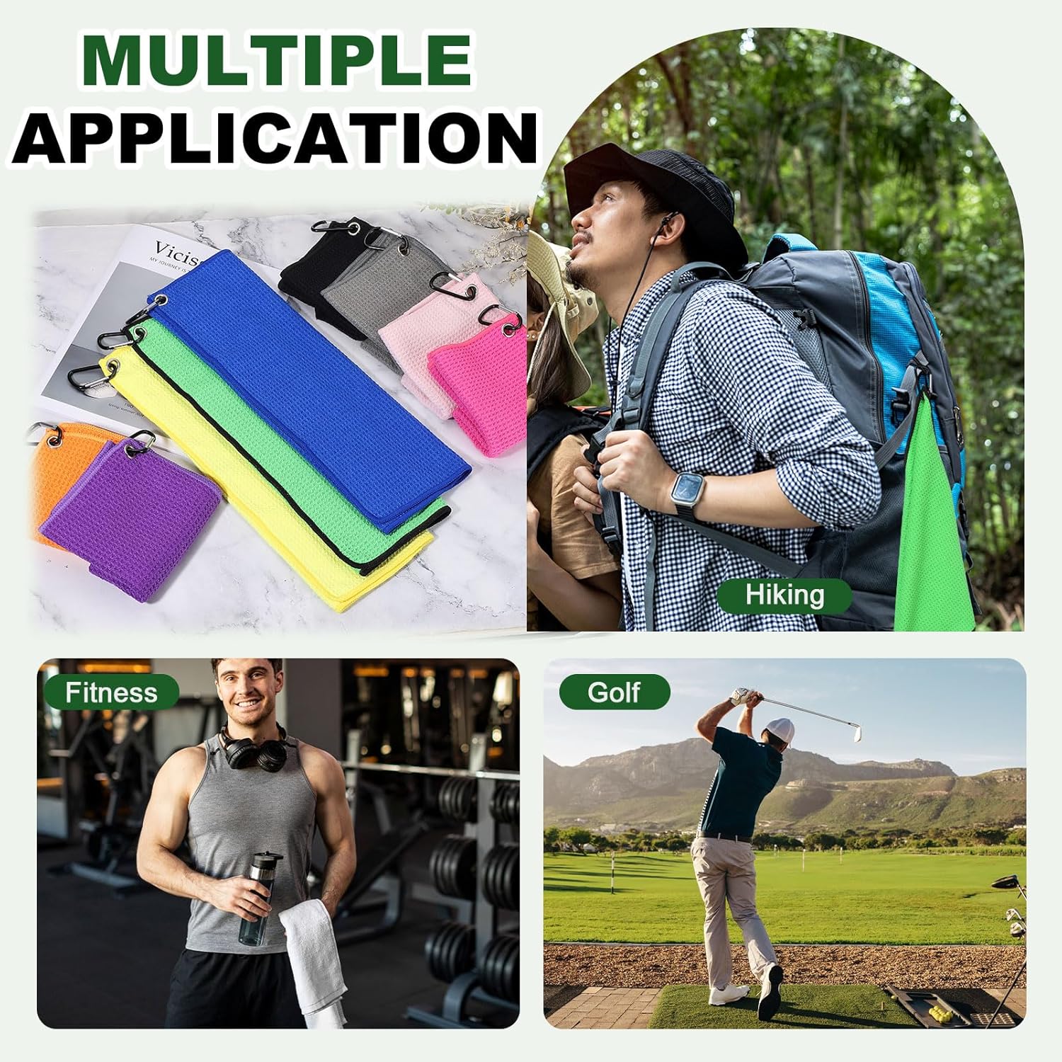 YELARXIゴルフタオル、クリップワッフルパターン付きゴルフタオル 三つ折りポータブル - (バッグ - ギフト - クリーニング