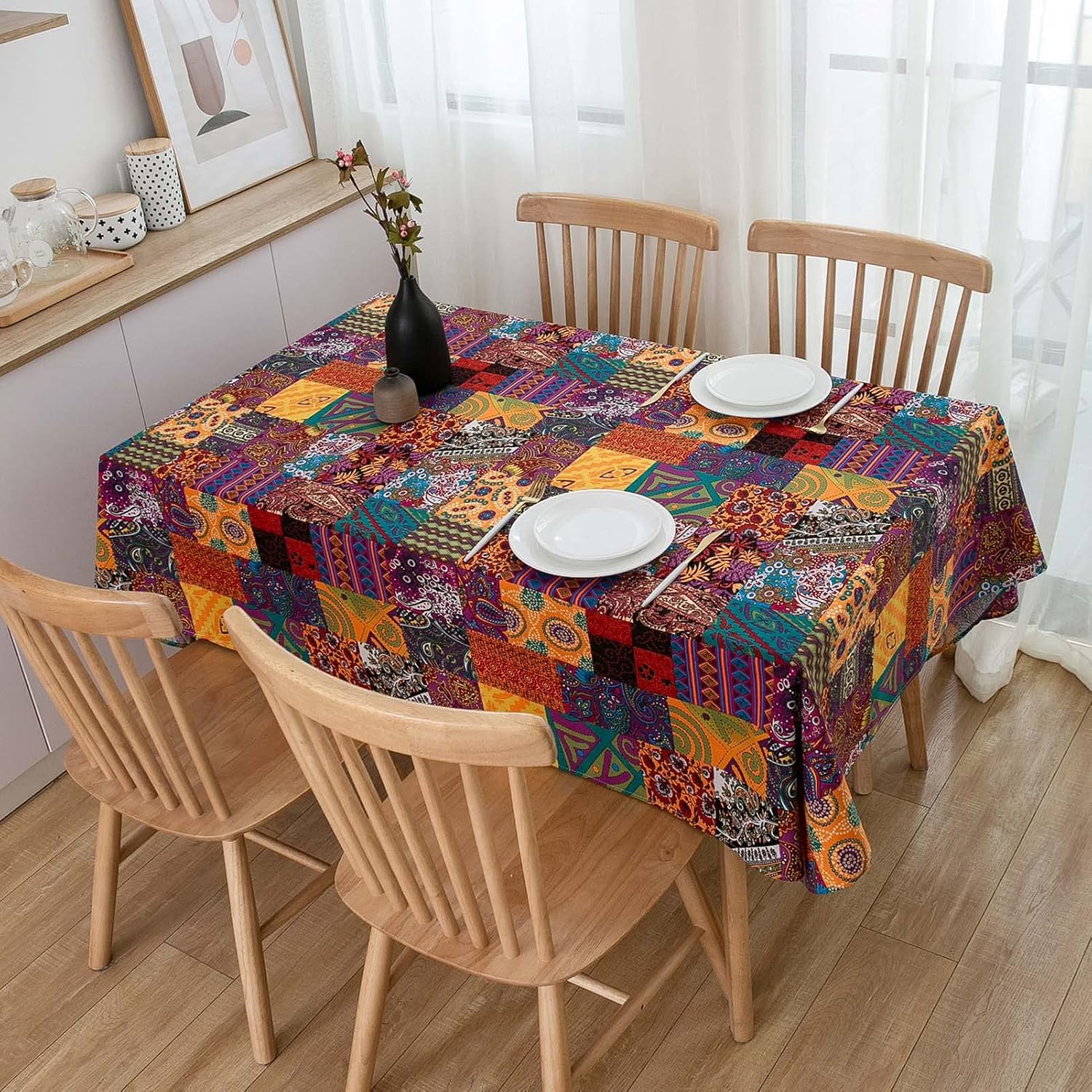 YSUEFIJO Faux Linen Rectangle Tablecloth 47x63in, Washable