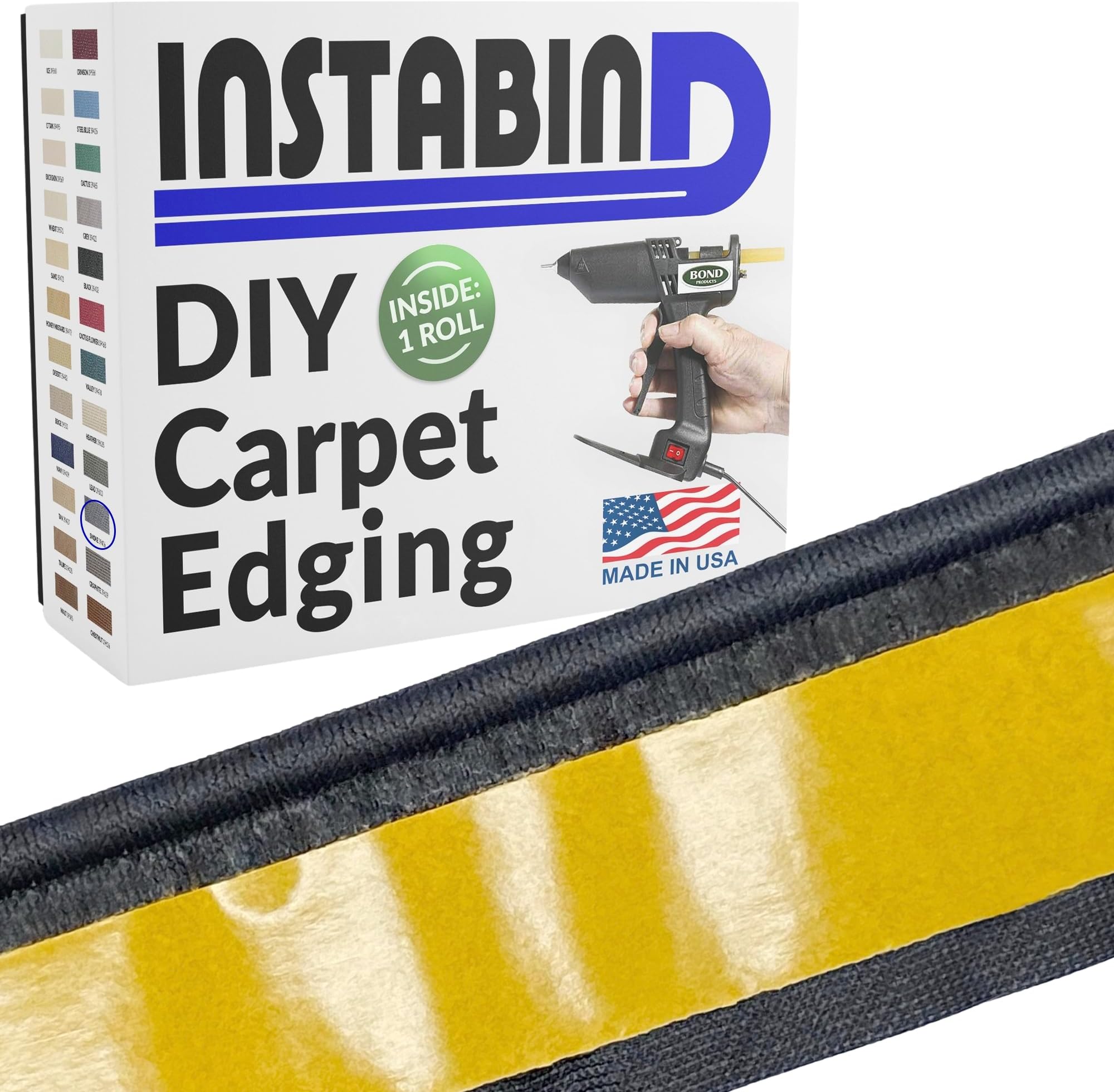 Instabind Carpet Binding - Regular Style, Rug Binding for Area Rugs, Durable Hold, DIY Carpet Finishing Edge - Smoke, 54 ft Rolls