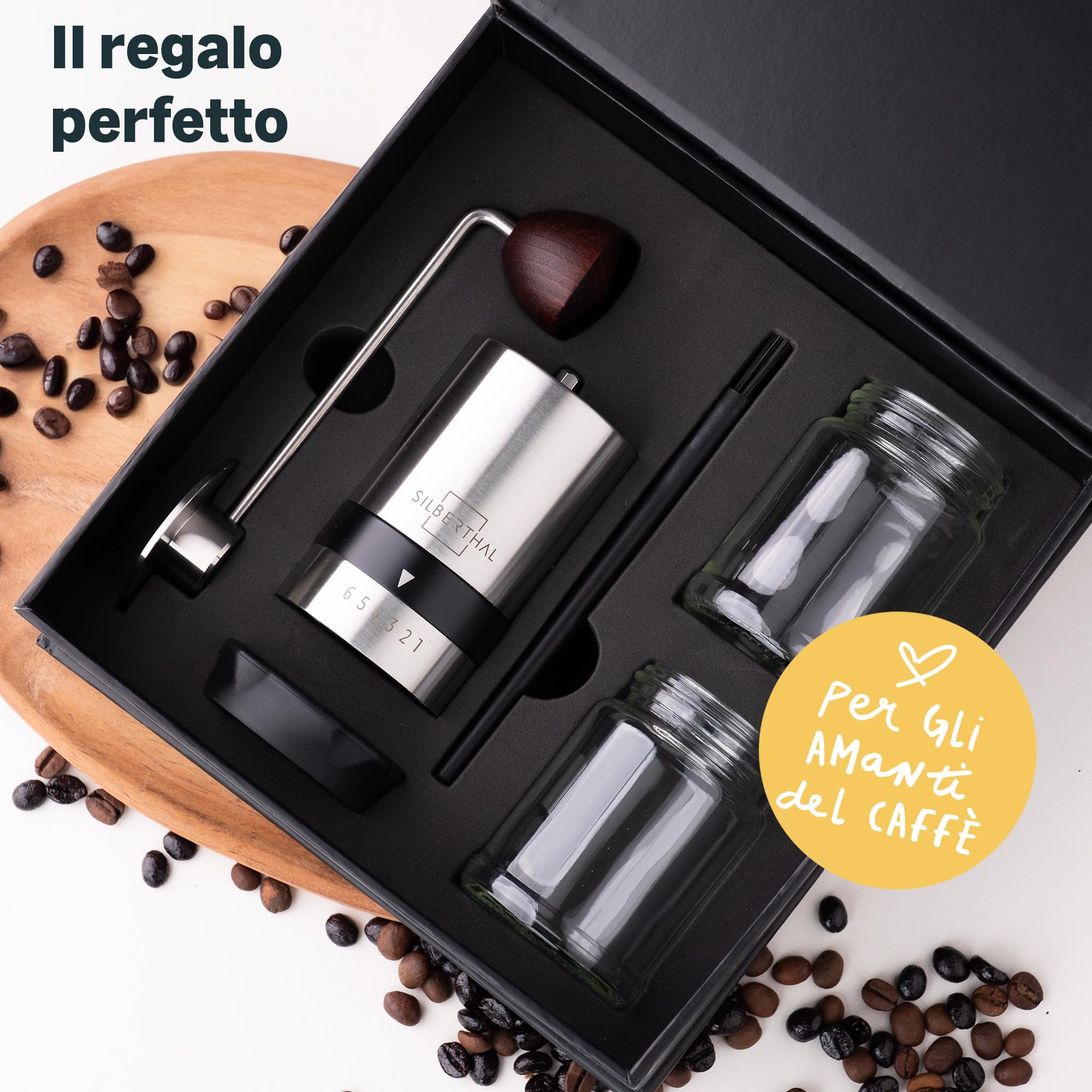 SILBERTHAL Macina caffè manuale - Professionale e regolabile - Macinino caffè a mano - Manual coffee grinder per moka