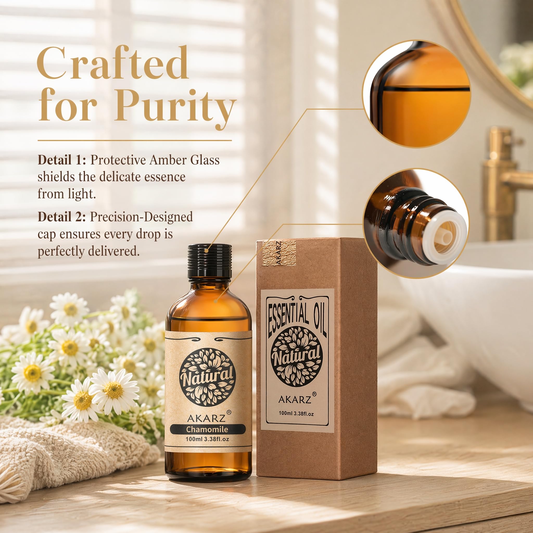 AKARZ 100ml Olejek esencjny z Rumianka - Naturalny olejek aromatyczny do dyfuzorów, lamp aromatycznych i aromatów pomieszczeń