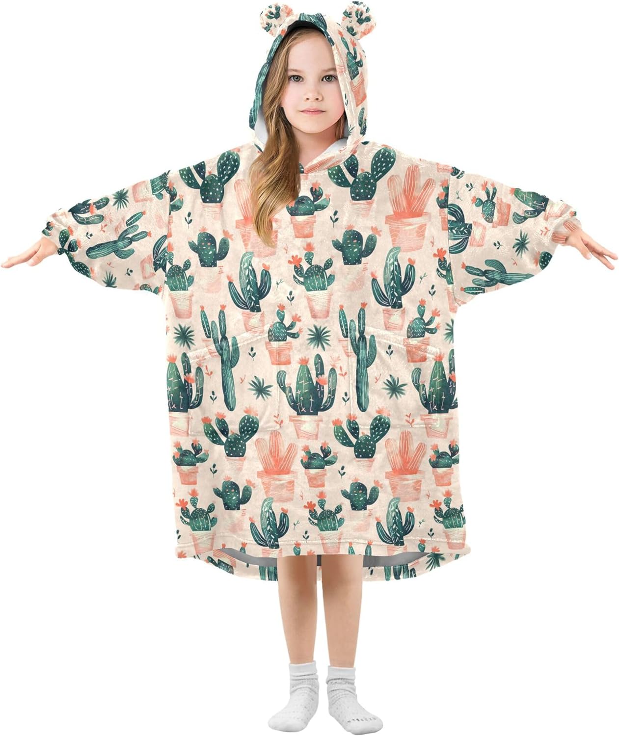 Cactus Kids Wearable Blanket Hoodie with Pocket and Sleeves for Toddlers, Cute Hoodies 3-14 Year Girls Boys B0403569