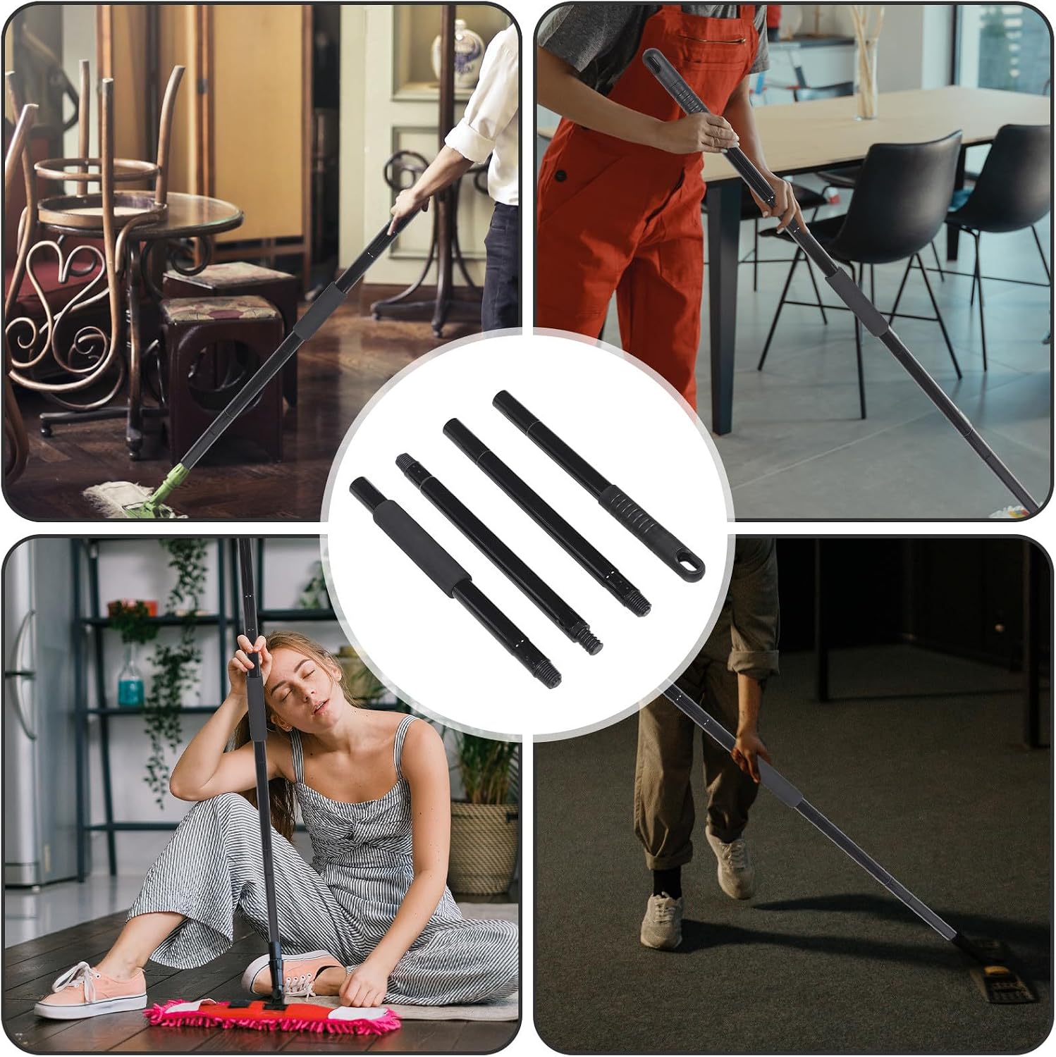 TEHAUX Metal Mop Handle Replacement with Threaded Connection Fits Mop Heads 25mm Diameter for Home and Commercial Use
