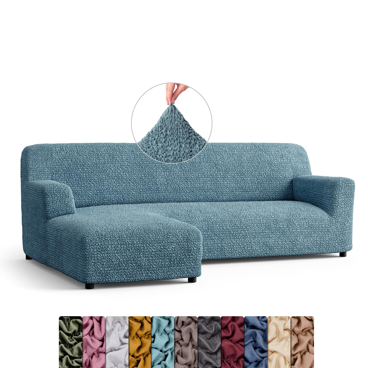 Menotti L Shape Sofa Cover - Sectional Covers - Chaise Lounge Couch Cover - Soft Polyester Fabric Slipcovers - 1-piece Form Fit Stretch Furniture Slipcover - Microfibre - Tiffany (L-Shape Left)