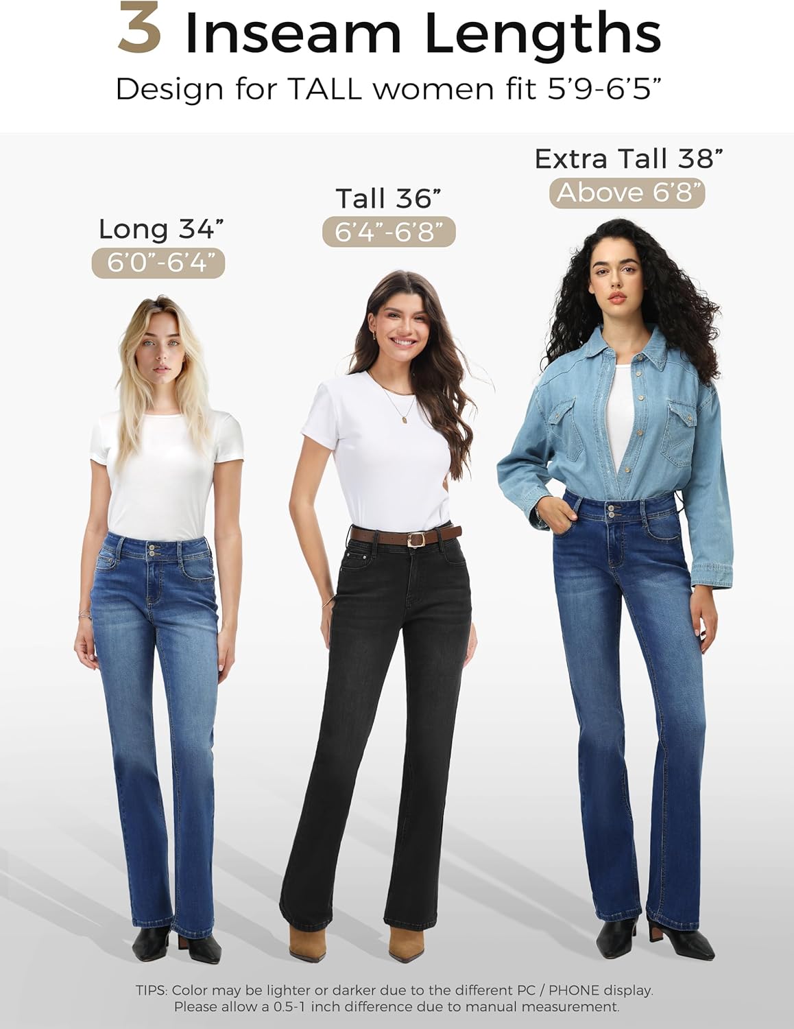 Tall Women's 34"/36"/38" Inseam Curvy Bootcut Jeans Mid-Rise Stretchy Denim Pants Classic Bell Bottom Trouser - Image 3