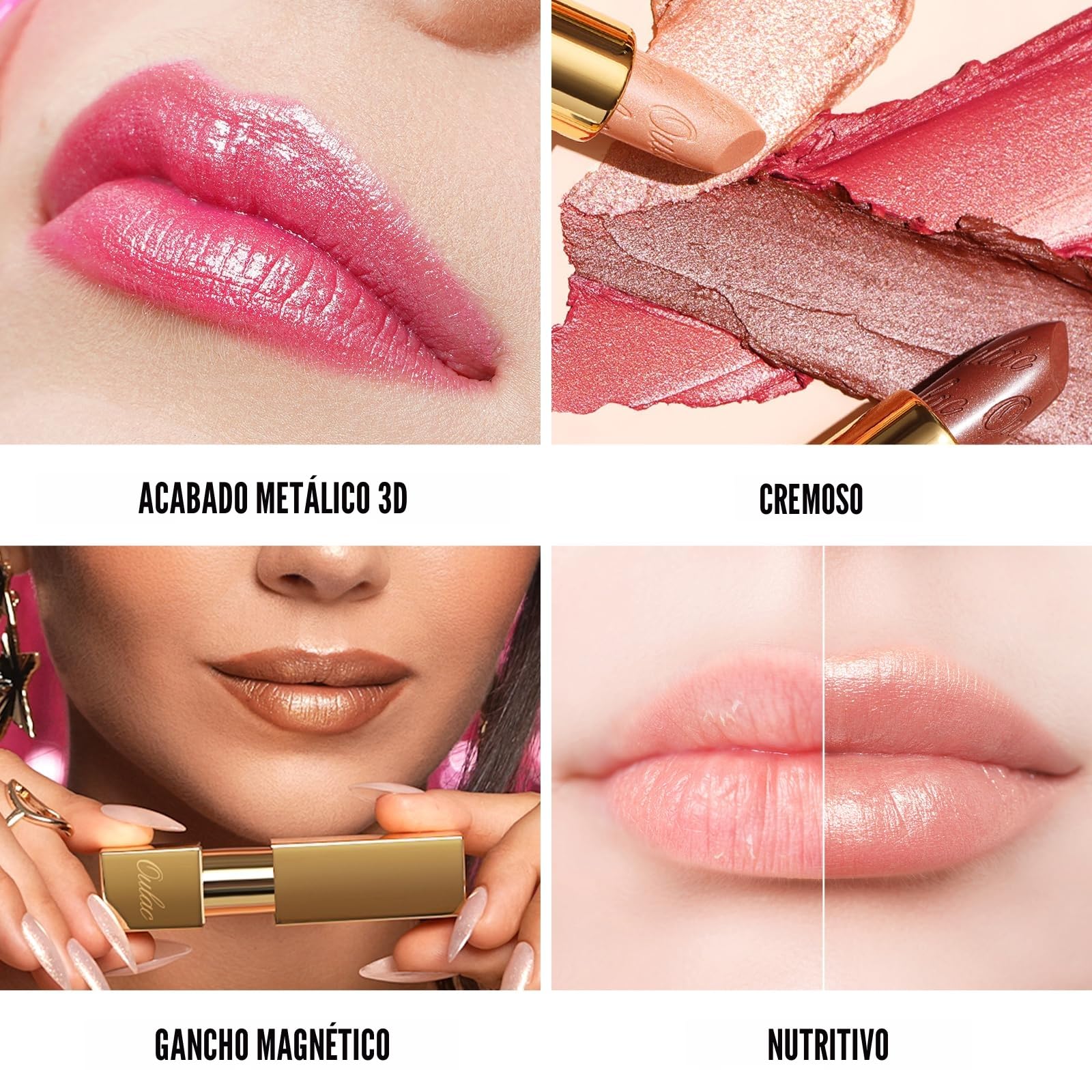OULAC Pintalabios Rosa Brillo Metálico, Brillo 3D de Larga Duración, Barras de Labios de Alta Pigmentación y Cobertura Total, Fórmula Cremosa e Hidratante, Vegan, 4.3 g, (15) Velocity — view 2
