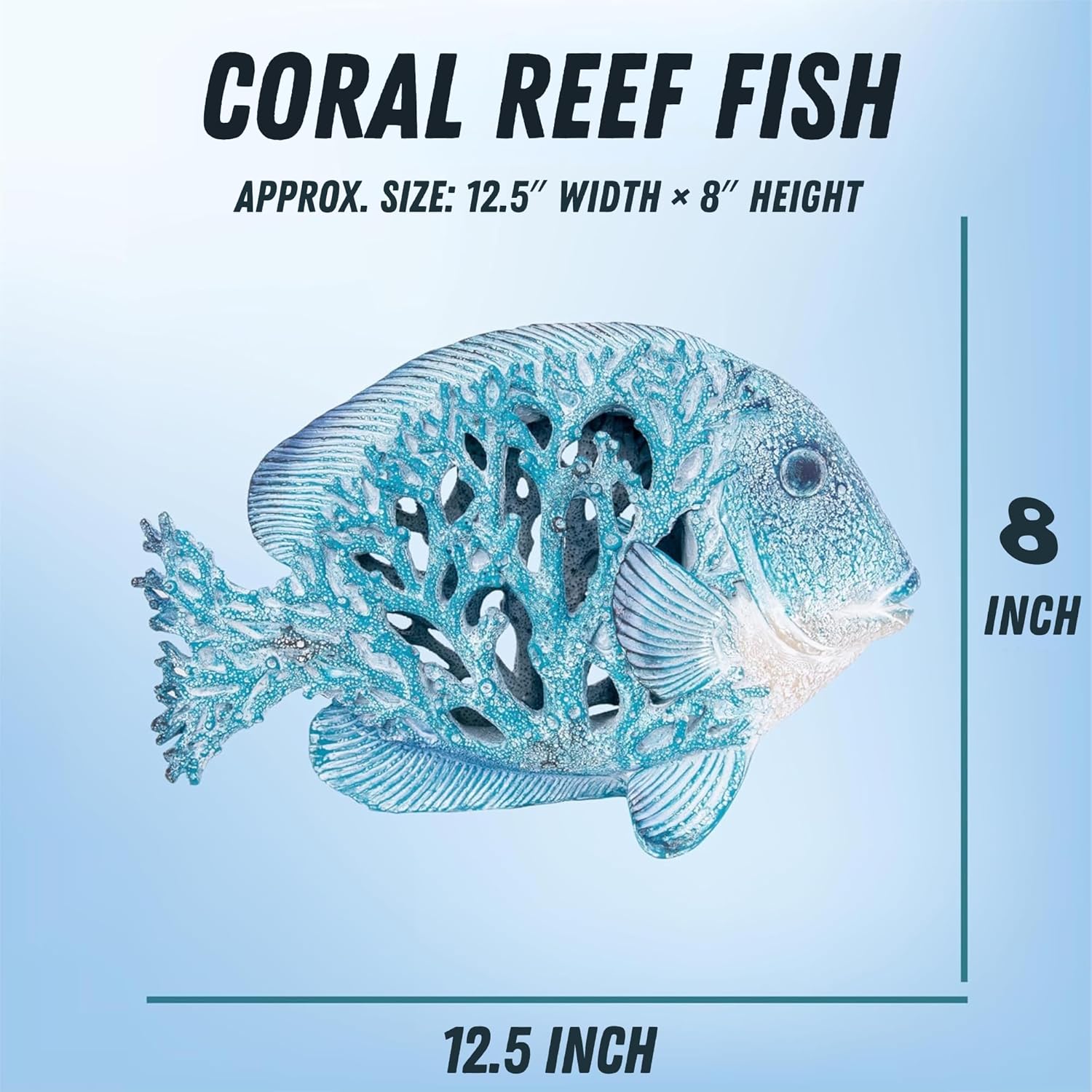Coral Reef Fish Figurine Coastal Home Decor Ocean Themed Accent for Shelf, Countertop & Centerpiece 12.5" x 8" (Coastal Blue)