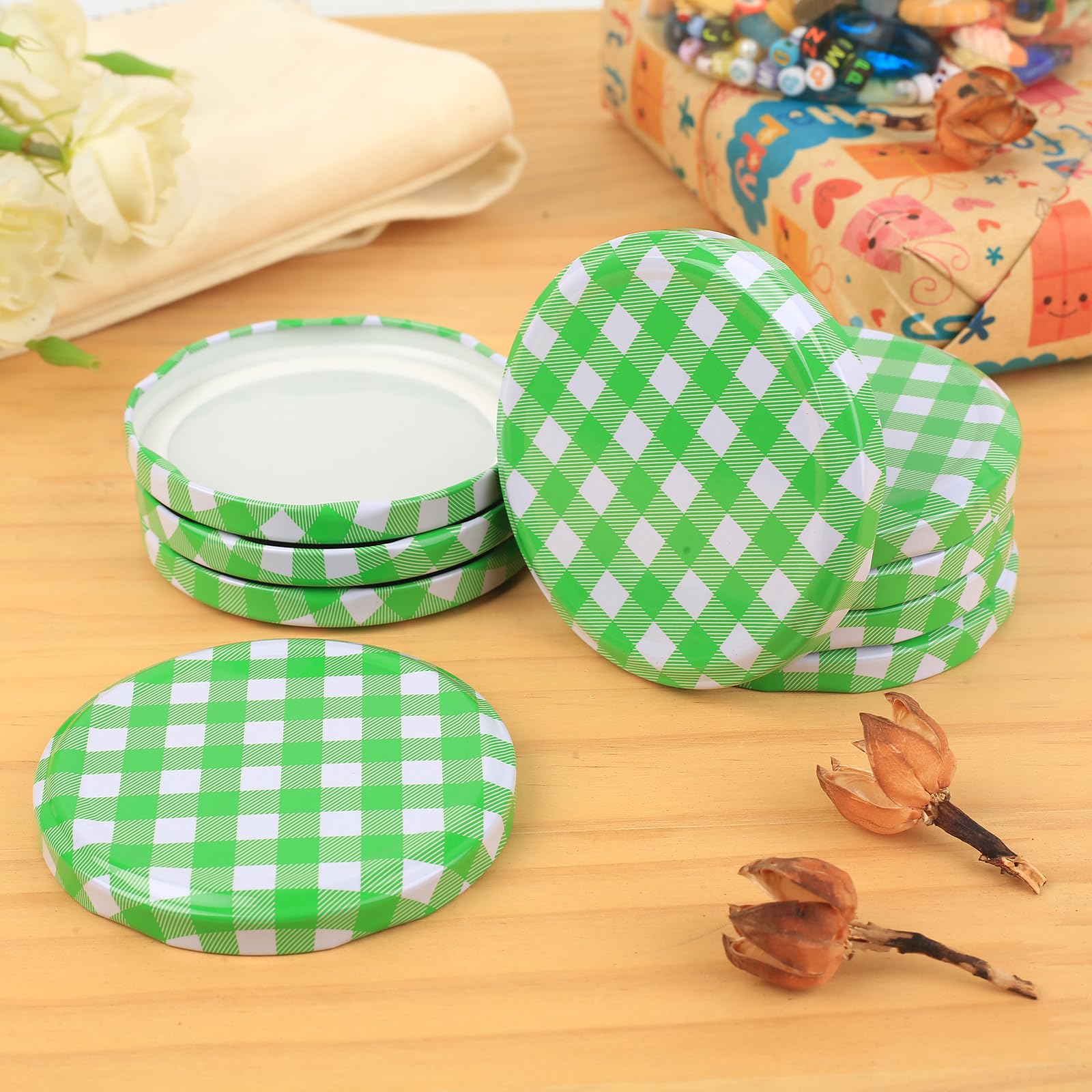 50 Pz Coperchi Twist Off da 82 mm, coperchio per barattoli di conserve, coperchio per conserve TO 82 mm a quadretti, colore verde a vite per Barattoli