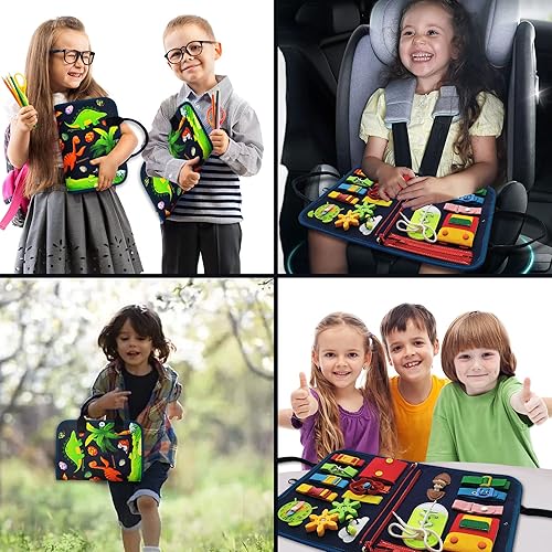 Miniatura 5 de LearnToy Busy Board - Juguetes Montessori de dinosaurio para niños de 3 4 y 5 años juguetes sensoriales para niños autistas juguetes de viaje para