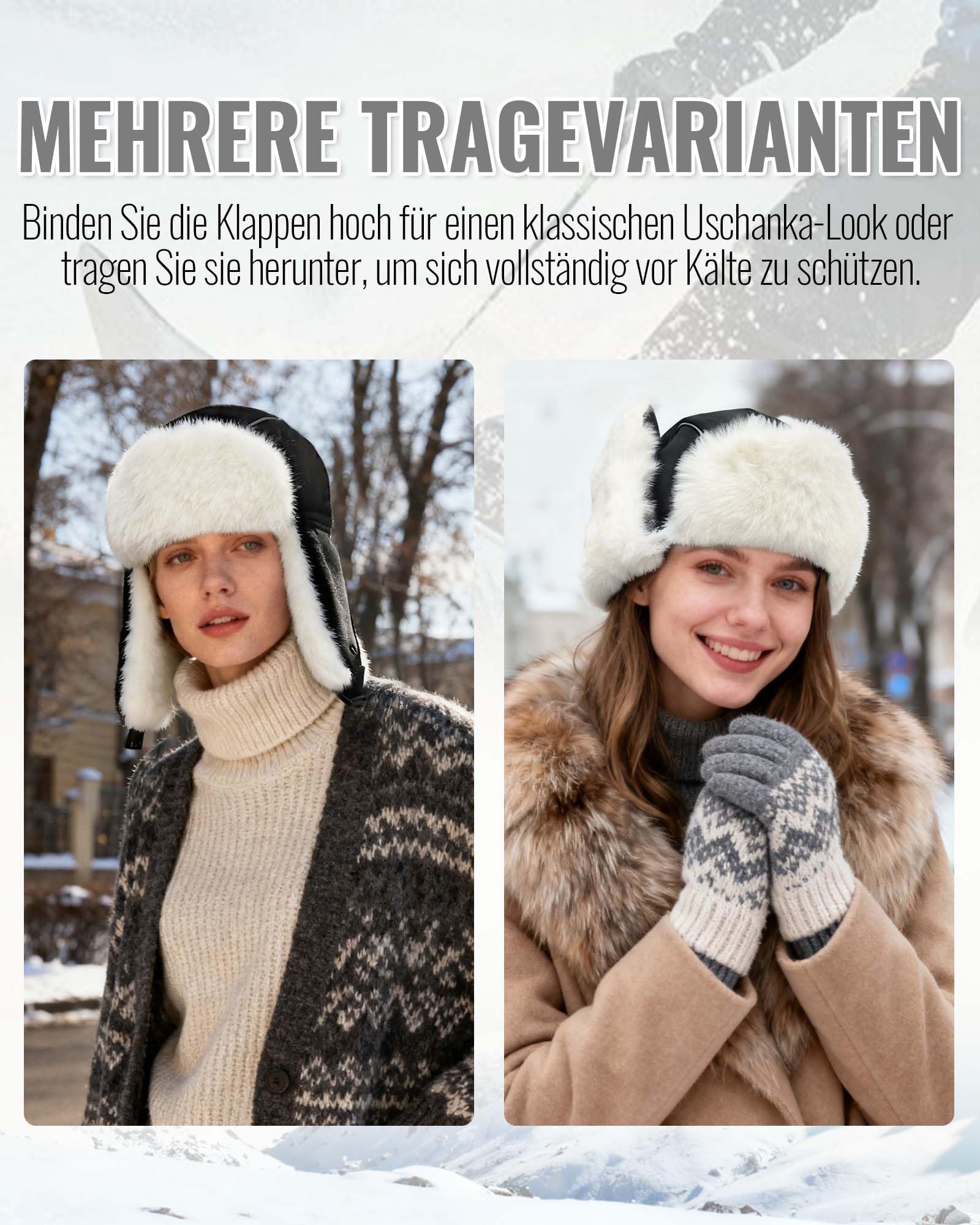 Clakllie Warme Fliegermütze Winddicht Trappermütze mit Kunstpelz Ohrenklappen Outdoor Wintermütze mit Ohrenklappen Unisex Bomber Hut Uschanka Mütze