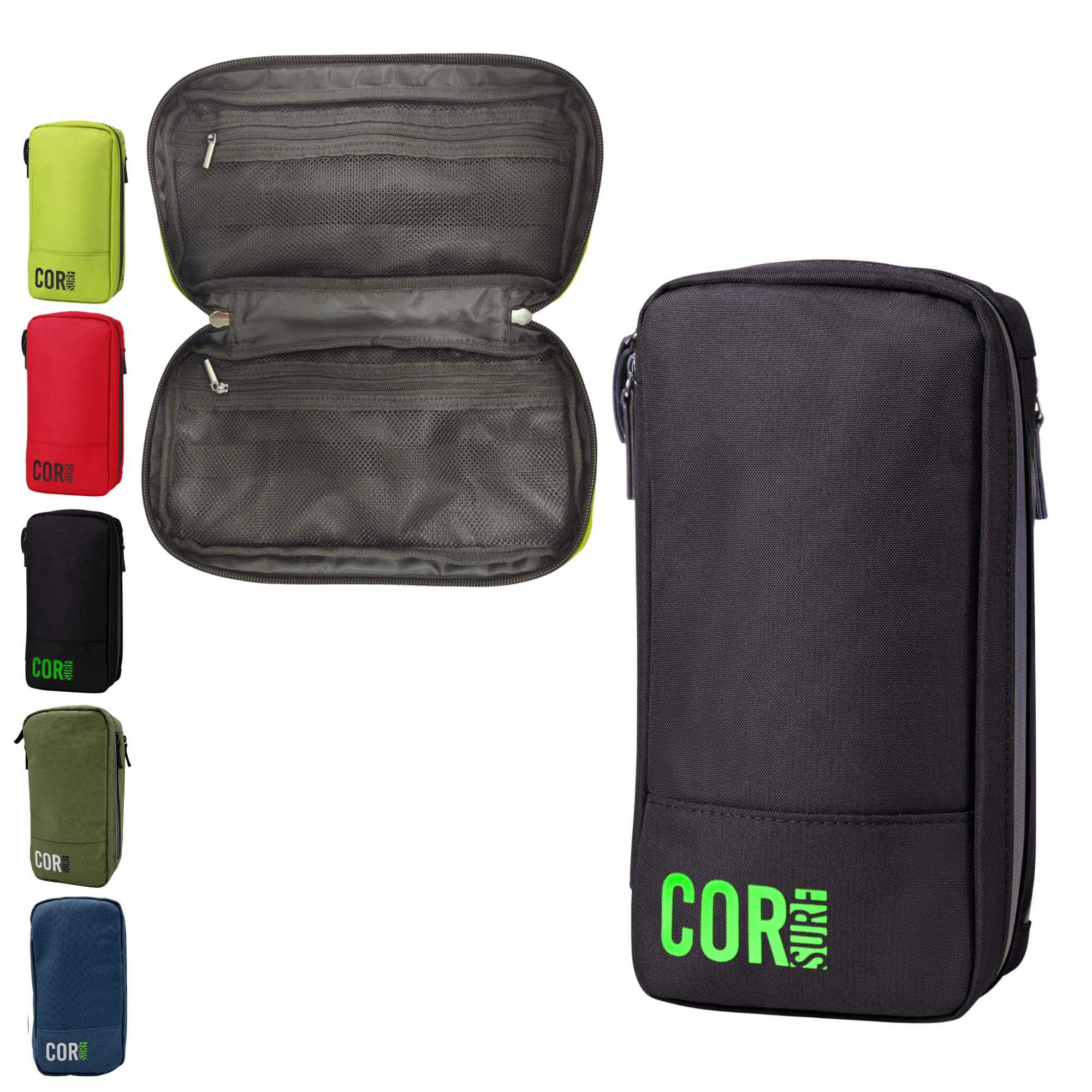 COR Surf Compact Toiletry Travel Bag Hanging, Premium Mens and Women Dopp Kit for Travel | Waterproof with 4 Separate Compartments and Waterproof Zippers (Black)