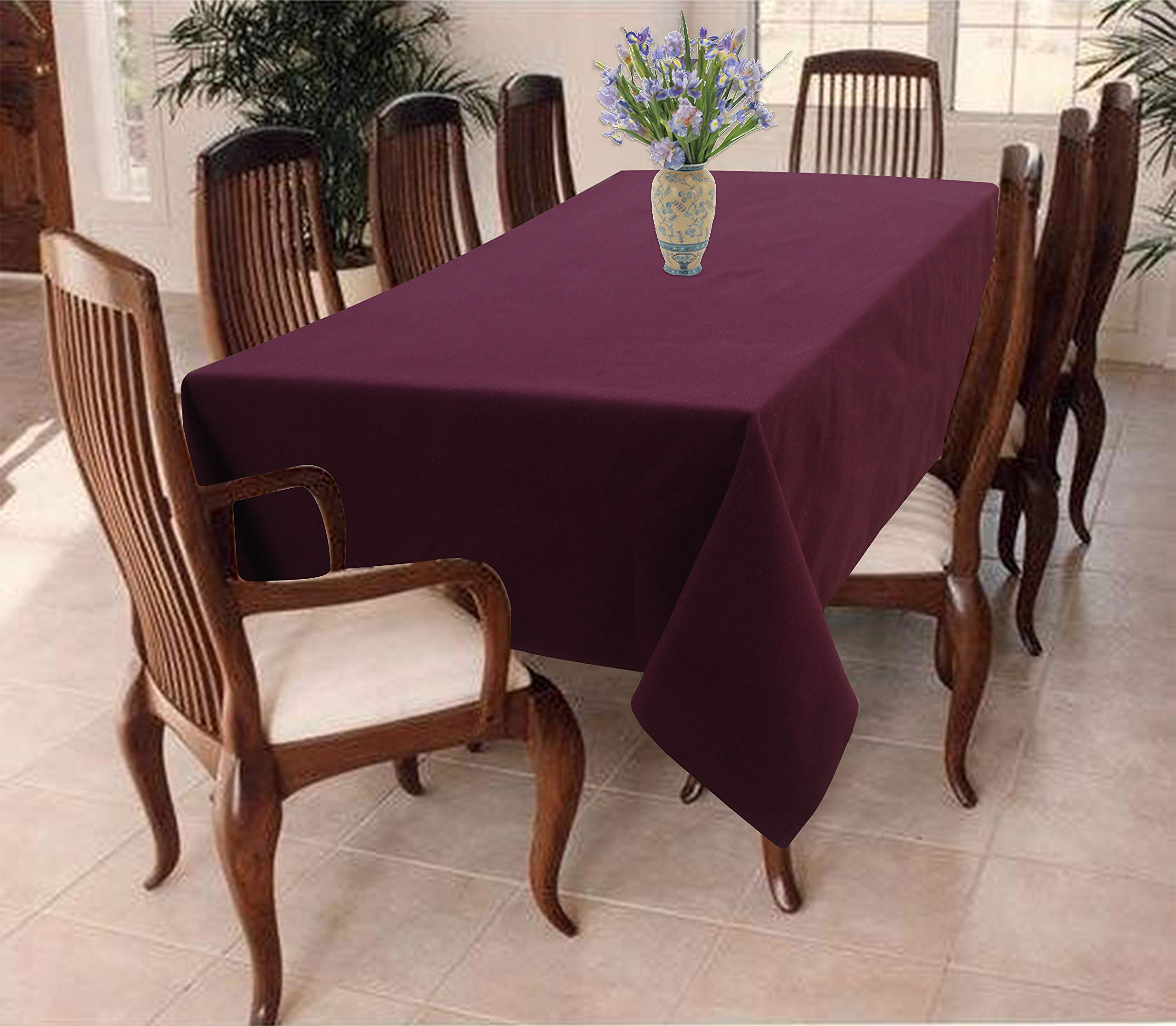 AIRWILL Cotton Solid Pattern 8 Seater Rectangle Table Cover Sized, 56x95 inches (Maroon, Pack of 1)(Rectangular)-image-29