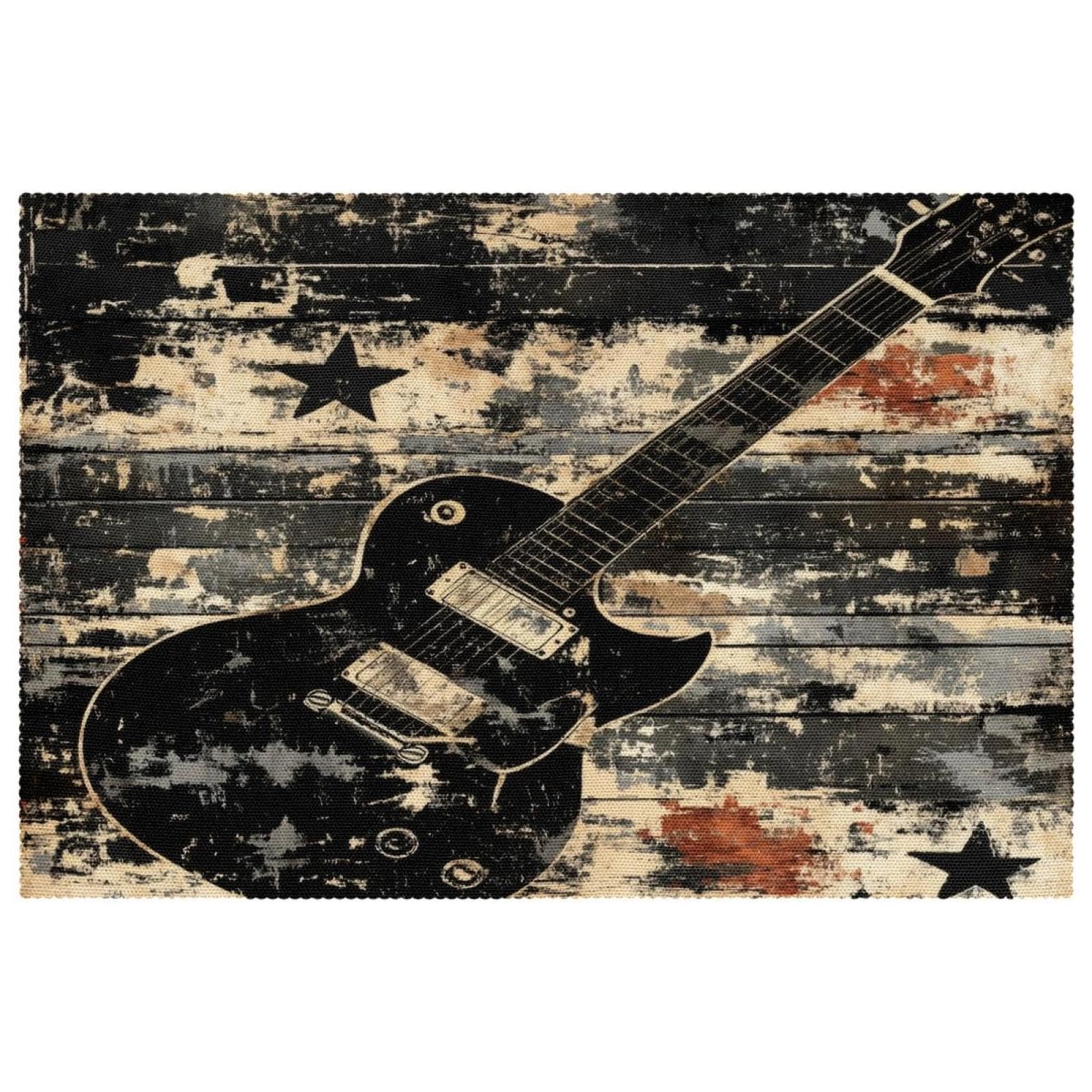 Set de table résistant à la chaleur grunge noir motif guitare antidérapant 30x45
