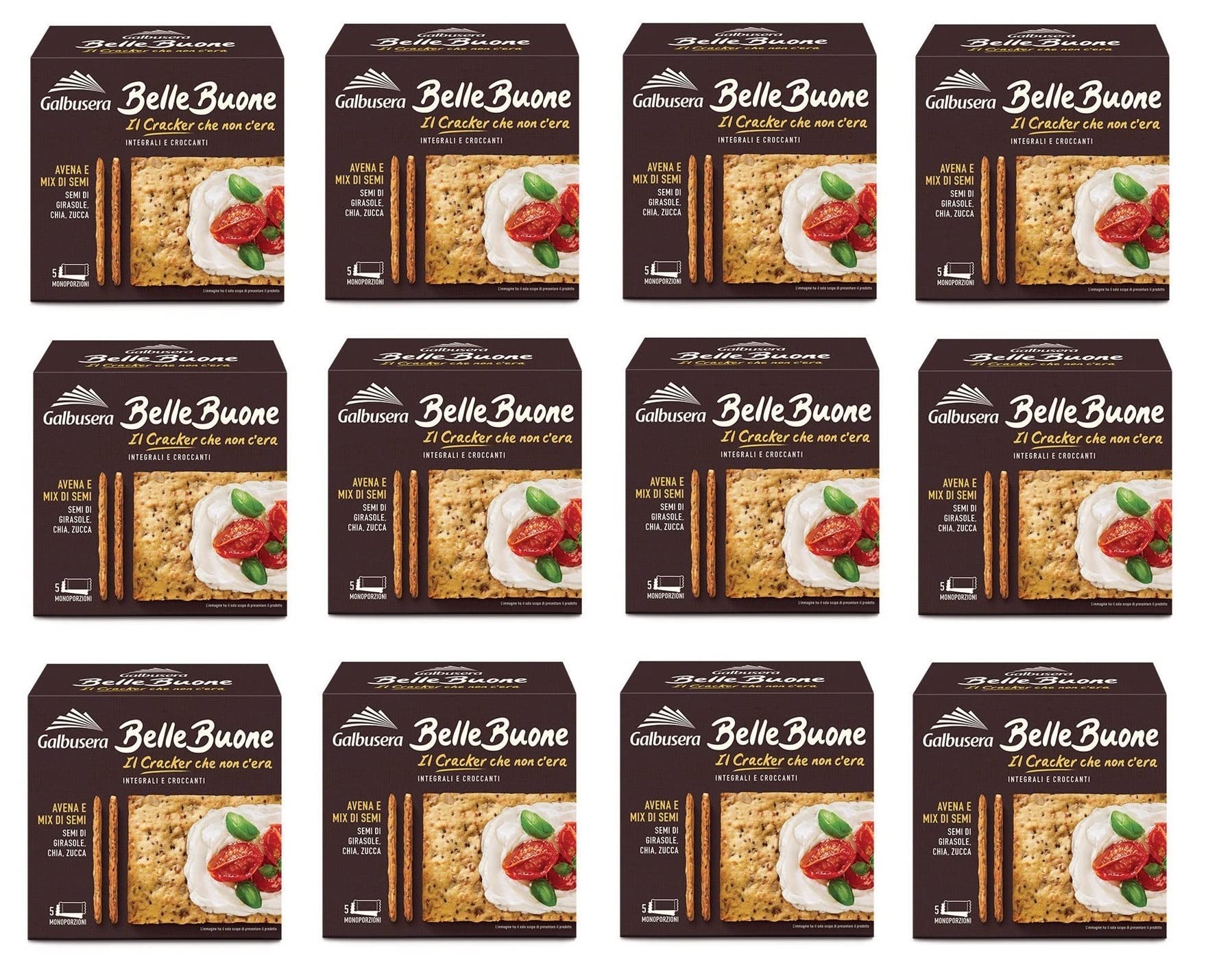 12 galletas Galbusera BelleBuone Avena e Mix di Semi de grano entero con avena y mezcla de semillas (5 x 40 g), 200 g