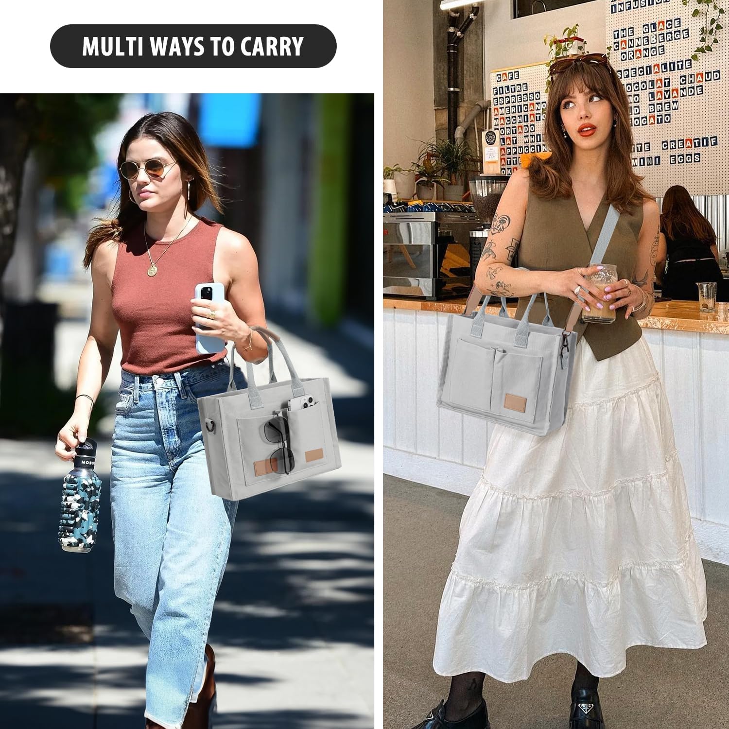 Canvas Tote Bag for Women Crossbody Work Purse with Pockets Top Handle Handbag Satchel Bags for Travel Nurse Teacher - Image 6