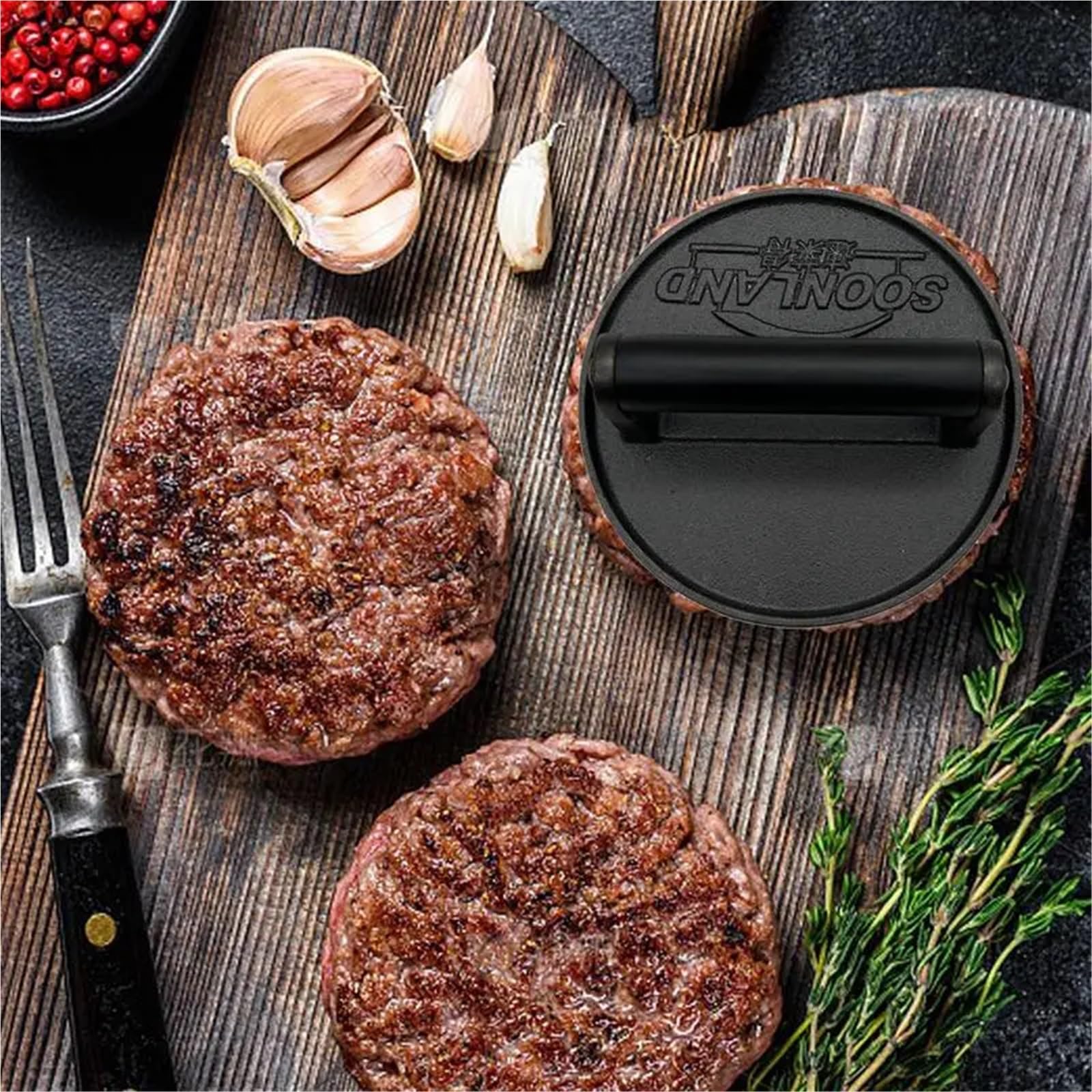 Runde Flache Fleisch- und Rindfleischpresse mit hitzebeständigem Griff, verstellbare Küchenhelfer, Fleischwerkzeuge FüR Patties