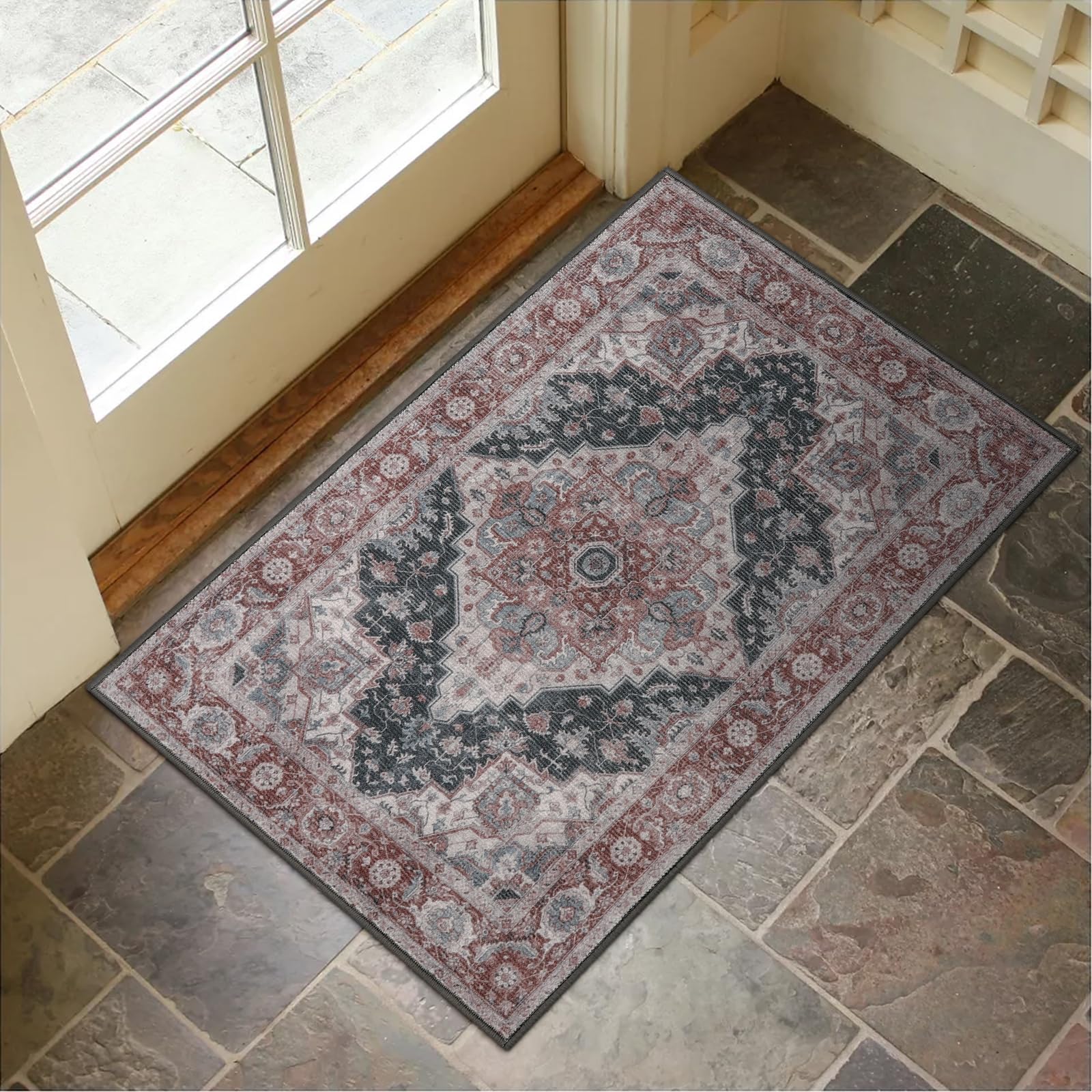 Collive Washable Indoor Doormat, Non Slip Retro Floor Mat 24" x 36" Area Rug Quick Absorbent Entrance Rug Distressed Front Door Mat, Welcome Mats