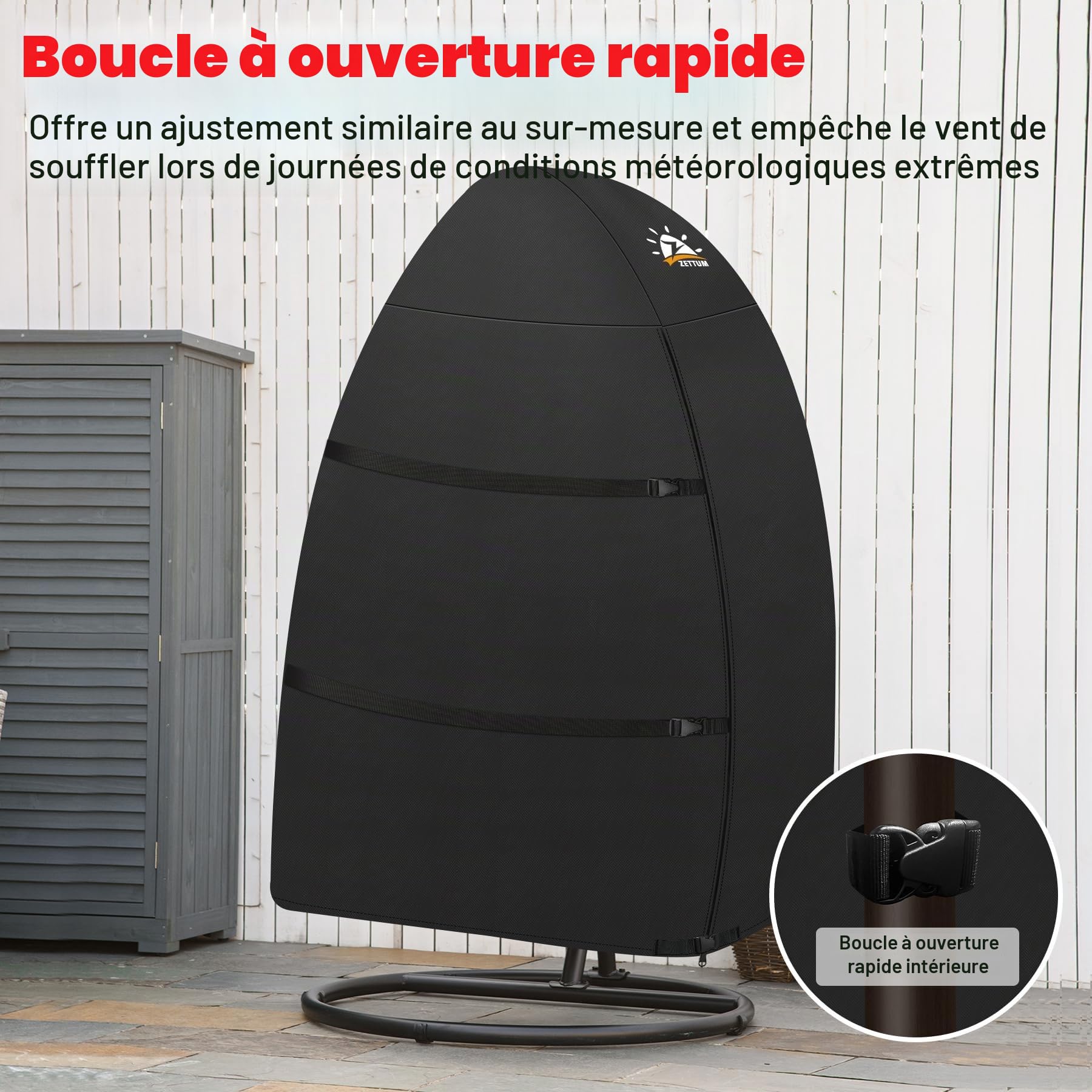 Zettum Housses de oeuf suspendu 114 x 83 x 172 cm, Couverture de Fauteuil Suspendu imperméable et robuste pour balancelle de terrasse à suspendre avec revêtement PU Housses pour mobilier de jardin