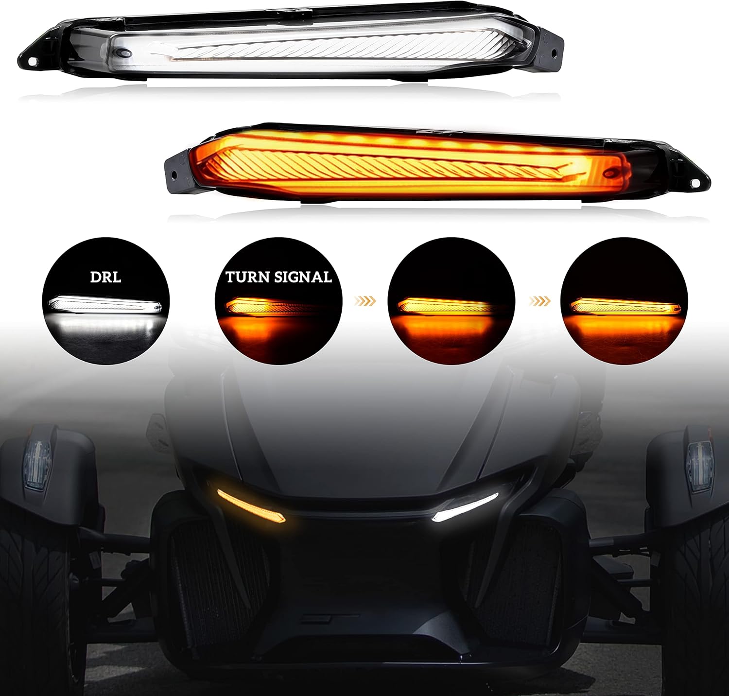 SAUTVS LED Turn Signal Daytime Running Lights for CanAm Spyder, Front