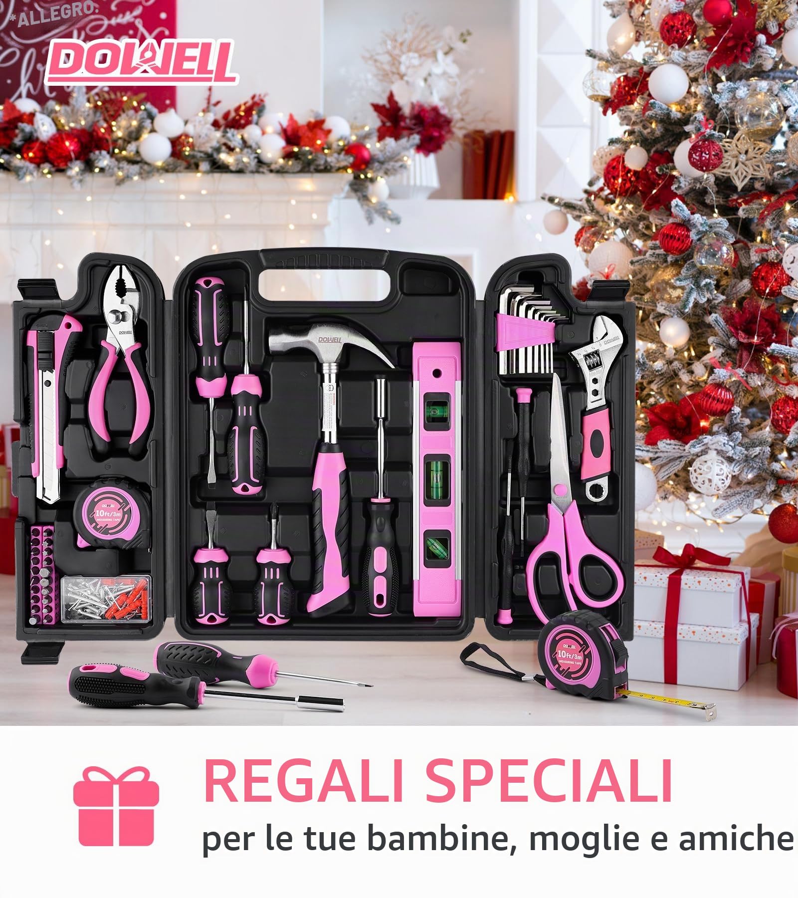 Dowell, kit di attrezzi per la riparazione domestica da 123 pezzi in rosa per donne e ragazze - Kit di attrezzi fai da te tutto in uno con impugnature ergonomiche, scatola degli attrezzi resistente