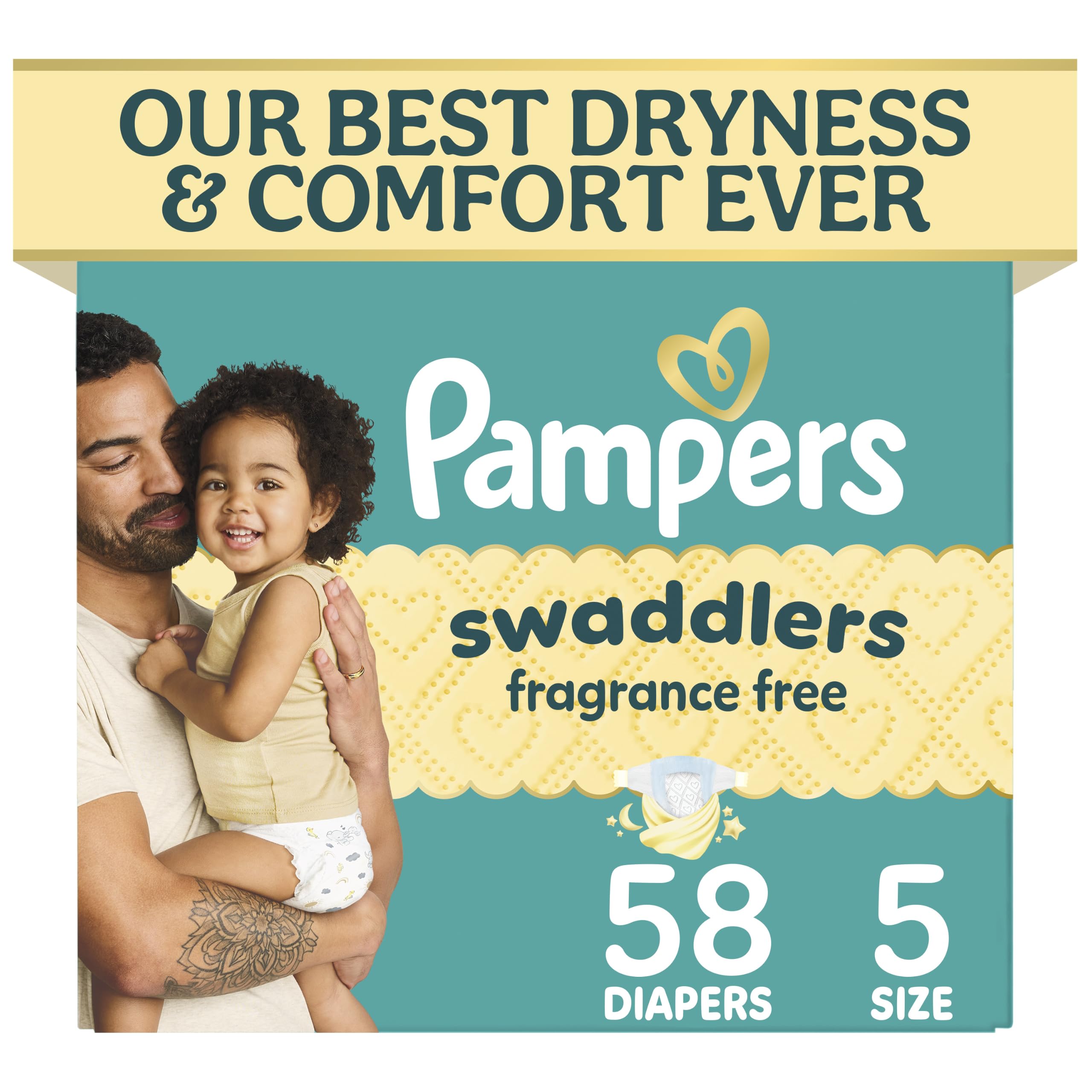 Pampers Swaddlers Diapers, Size 5 (20-37 lbs), 58 Count, Fragrance Free, Hypoallergenic,…
