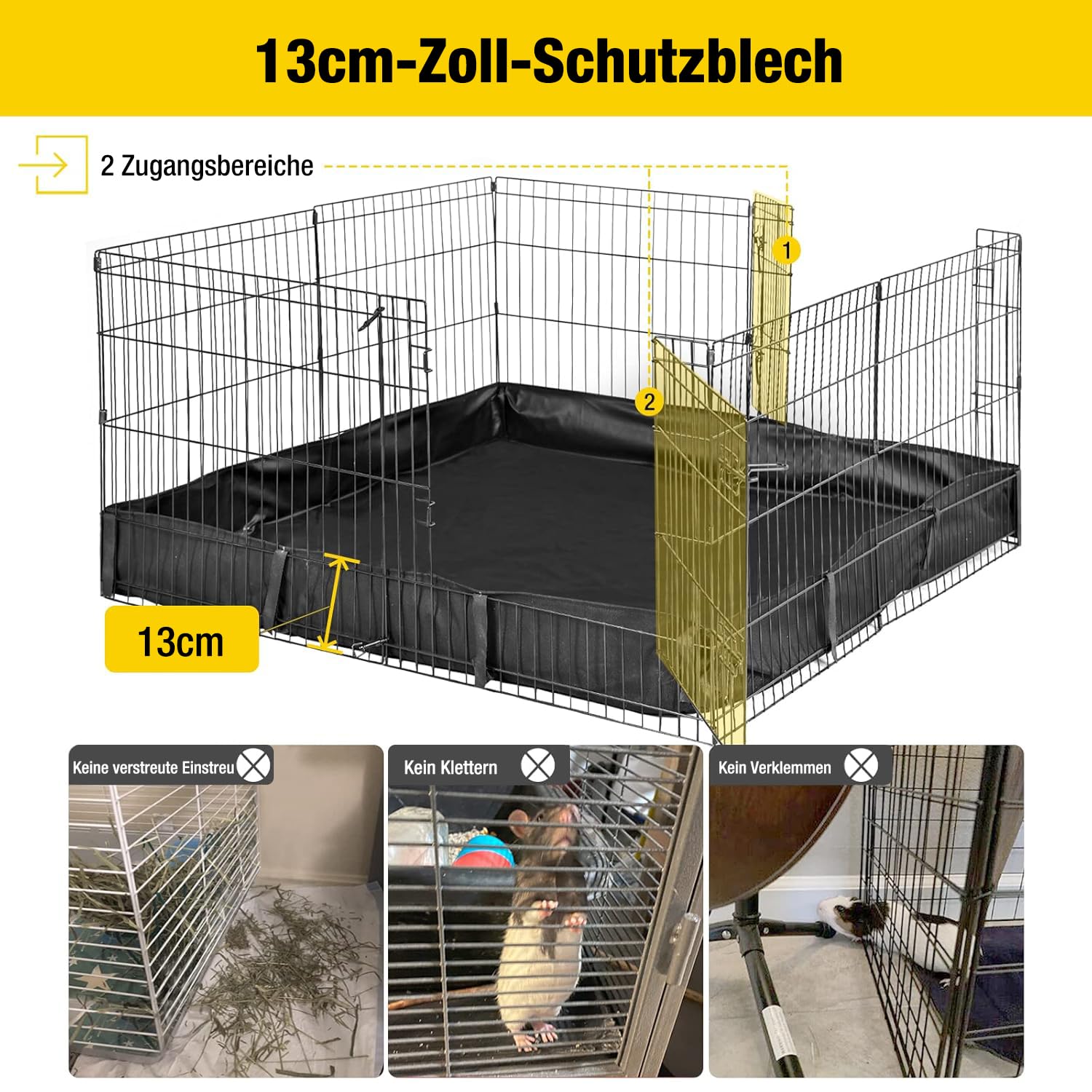 Aivituvin Laufstall für Kaninchen, Tierkäfig mit wasserdichter Auskleidung – Verlängerungs-Laufstall (Schwarz, Tiergehege)