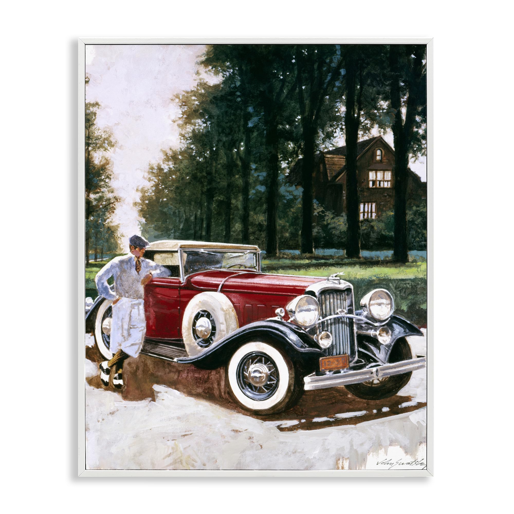 'Retro Convertible Coupe & Driver'| Framed Giclee Art