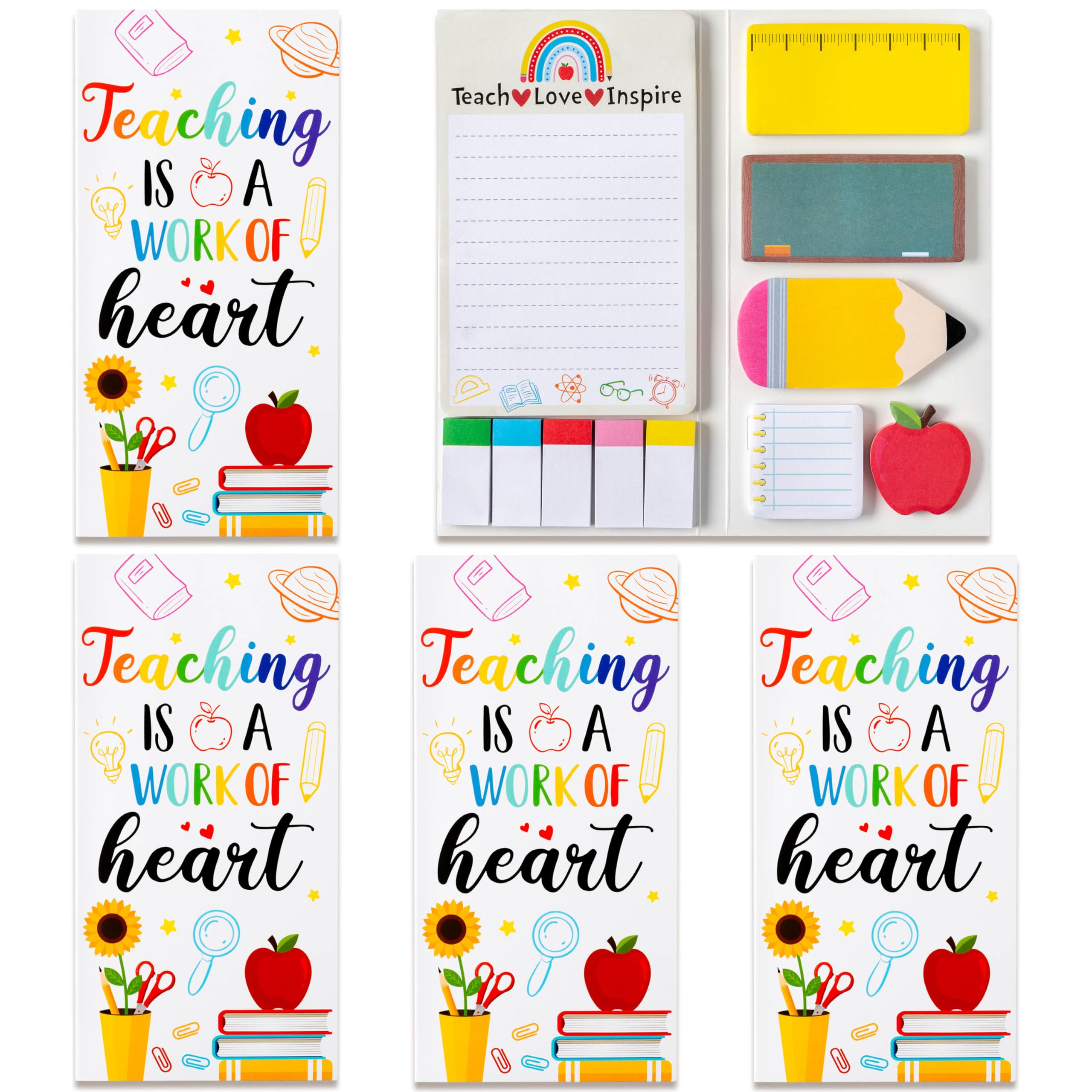 Xqumoi Teacher Sticky Notes Set | 3 Pack Heart Blackboard Apple Shape Self-Stick Note Pads - main product image