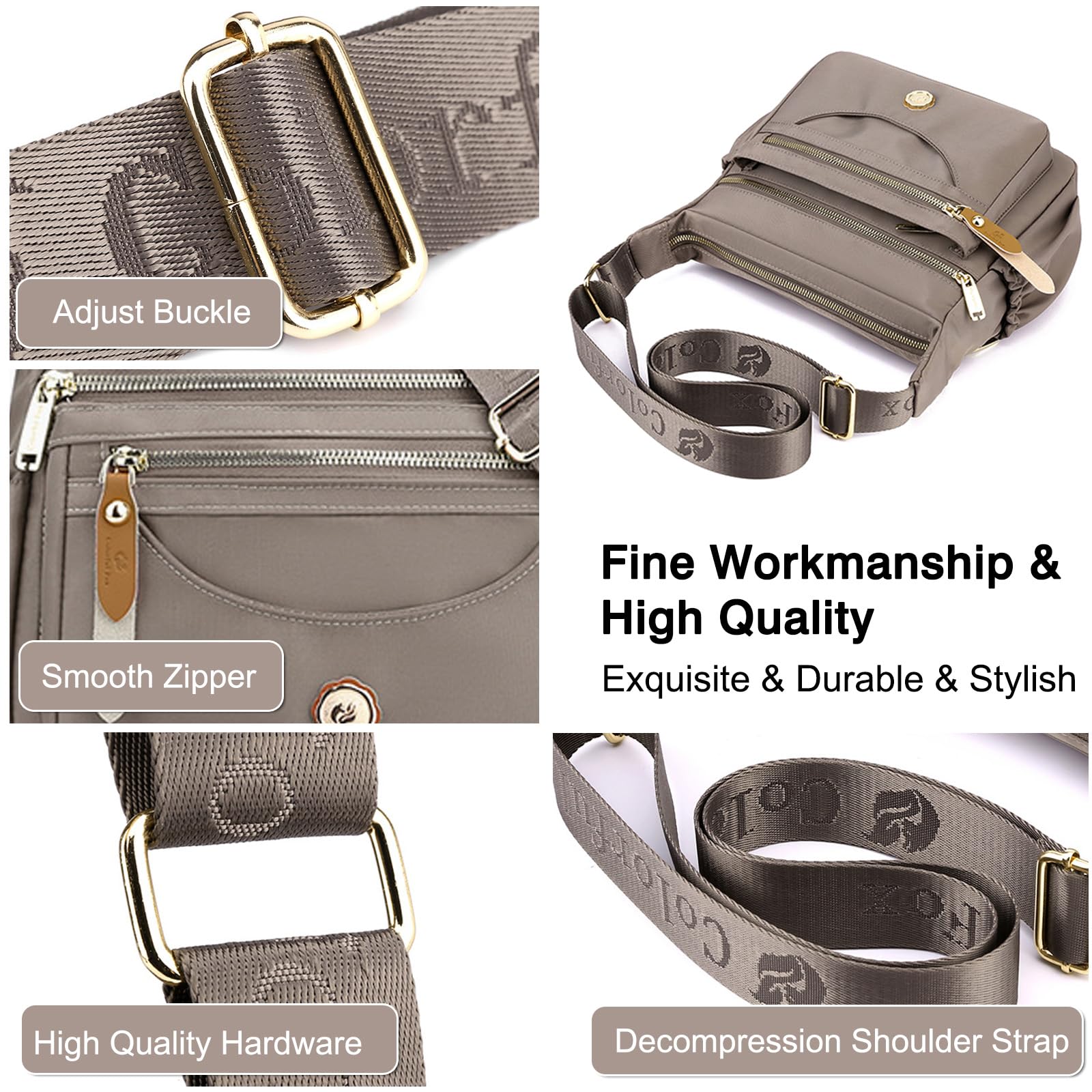FANDARE Torby crossbody dla kobiet, ultralekka torba na ramię, damska torebka z regulowanym szerokim paskiem, torby boho, na trening, w podróż, na zakupy, torba listonoszka, do codziennego użytku