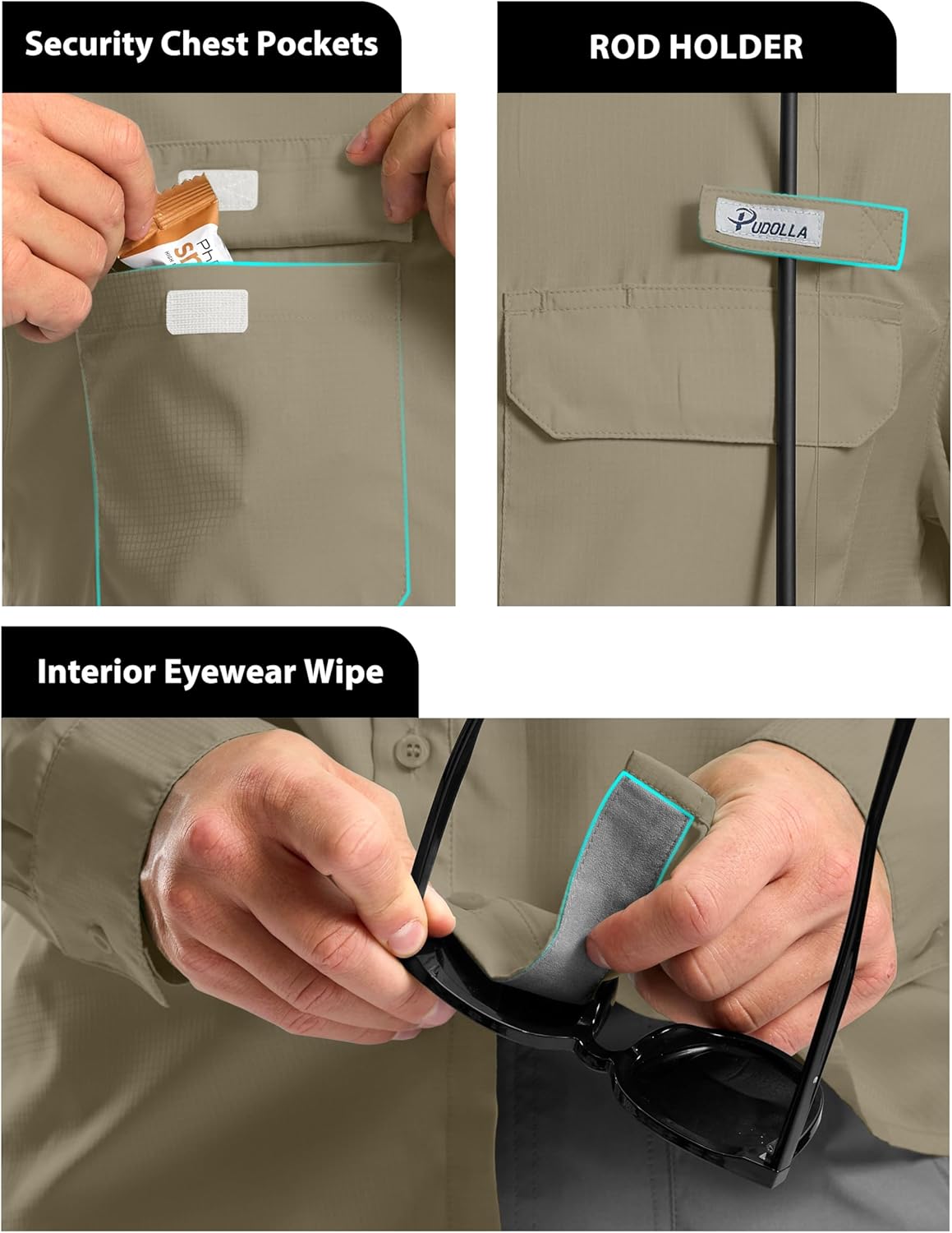 Pudolla Men's Sun Protection Fishing Shirt Lightweight Long Sleeve UPF 50+ Hiking Shirt for Men Outdoor Travel with Pockets - Image 5