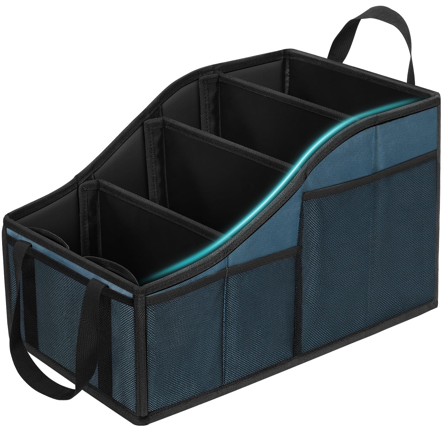 YOHOOLYO Car Seat Organiser Car Organiser Backseat for kids with 4 Compartments, 4 Cup Holders and 7 Mash Pockets for Front and Rear Seats Blue
