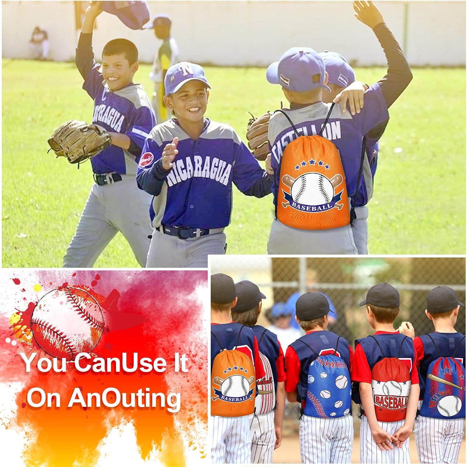 Grneric 18 Pcs Baseball Party Favor Bags Drawstring Bags Bulk Candy Goodie Bag Baseball Themed Presents for Sports Teams image 4