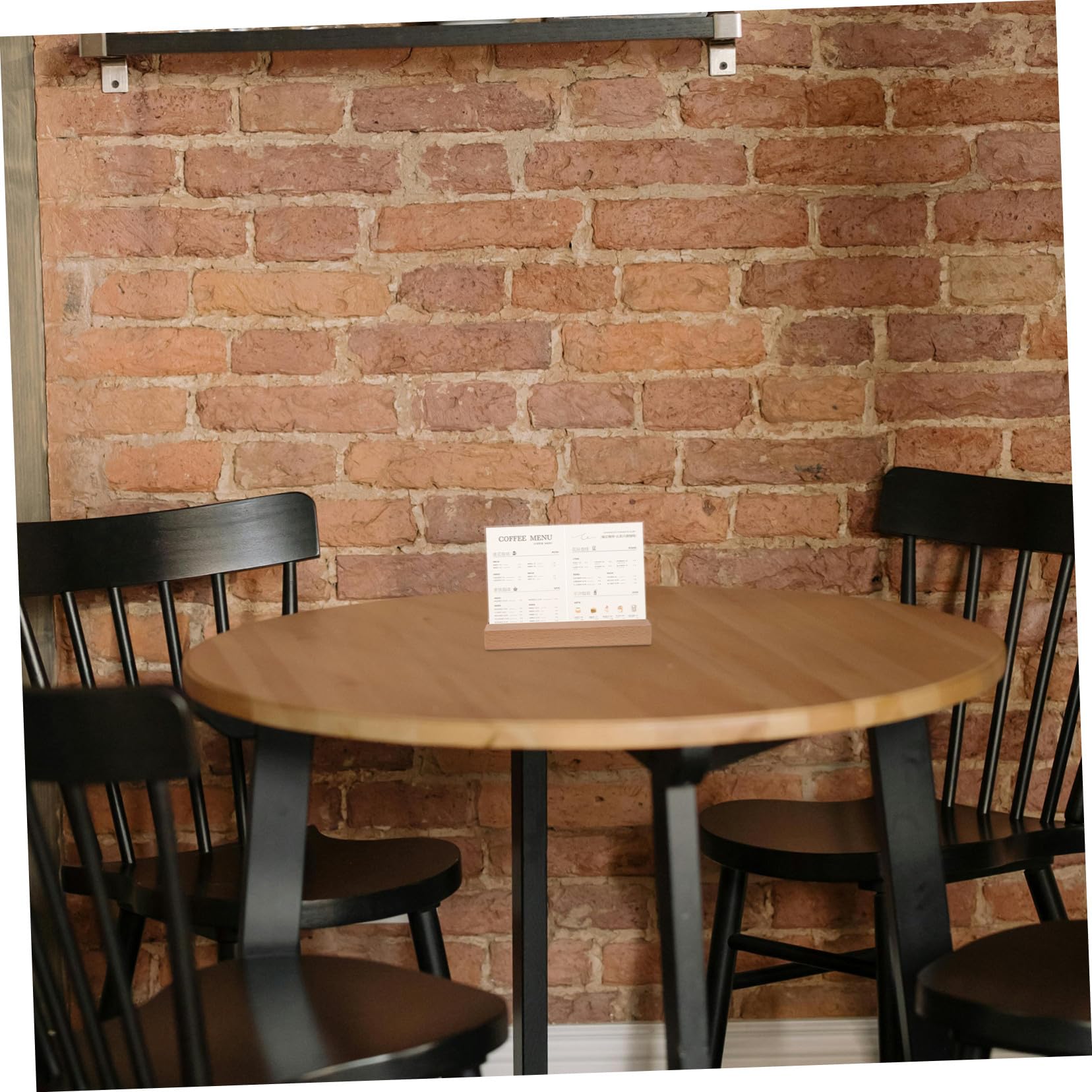 PLAFOPE Soportes de Mesa de Acrílico Transparente con Base de Madera, Paquete de 5 Piezas para Exhibición de Letreros en Restaurantes y Tiendas