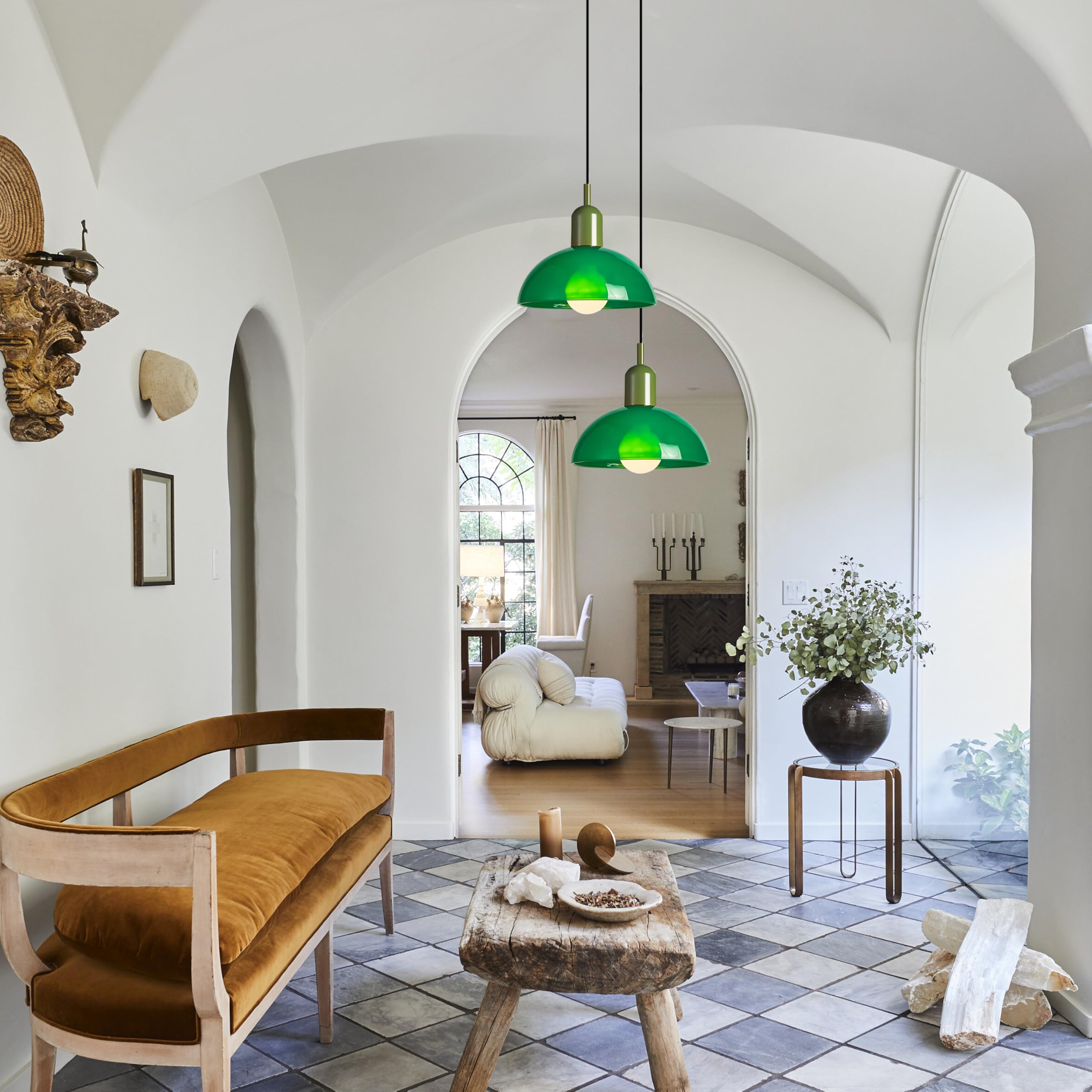 Lampada a Sospensione Moderno in Vetro a Cupola con Portalampada in Metallo, Altezza Regolabile, Lampadario da Soffitto Industriale E27 per Cucina, Sala da Pranzo, Caffè (Verde, 25cm)