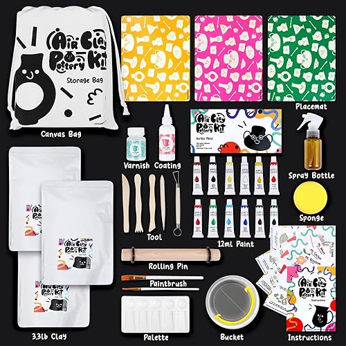 Miniatura 2 de FosterToys Kit de cerámica de arcilla seca al aire para principiantes  Kit de arcilla de bricolaje para adultos, juego de herramientas de escultura