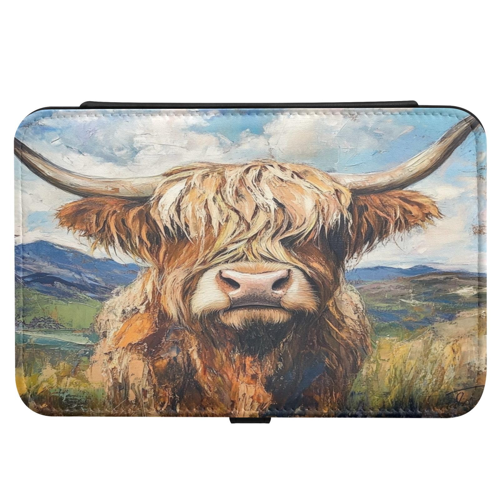 Haskirky Highland Cow Jewelry Box Portable PU Leather Travel Jewelry Organize for Women Jewelry Storage Display Holder for Ring, Necklace, Earring