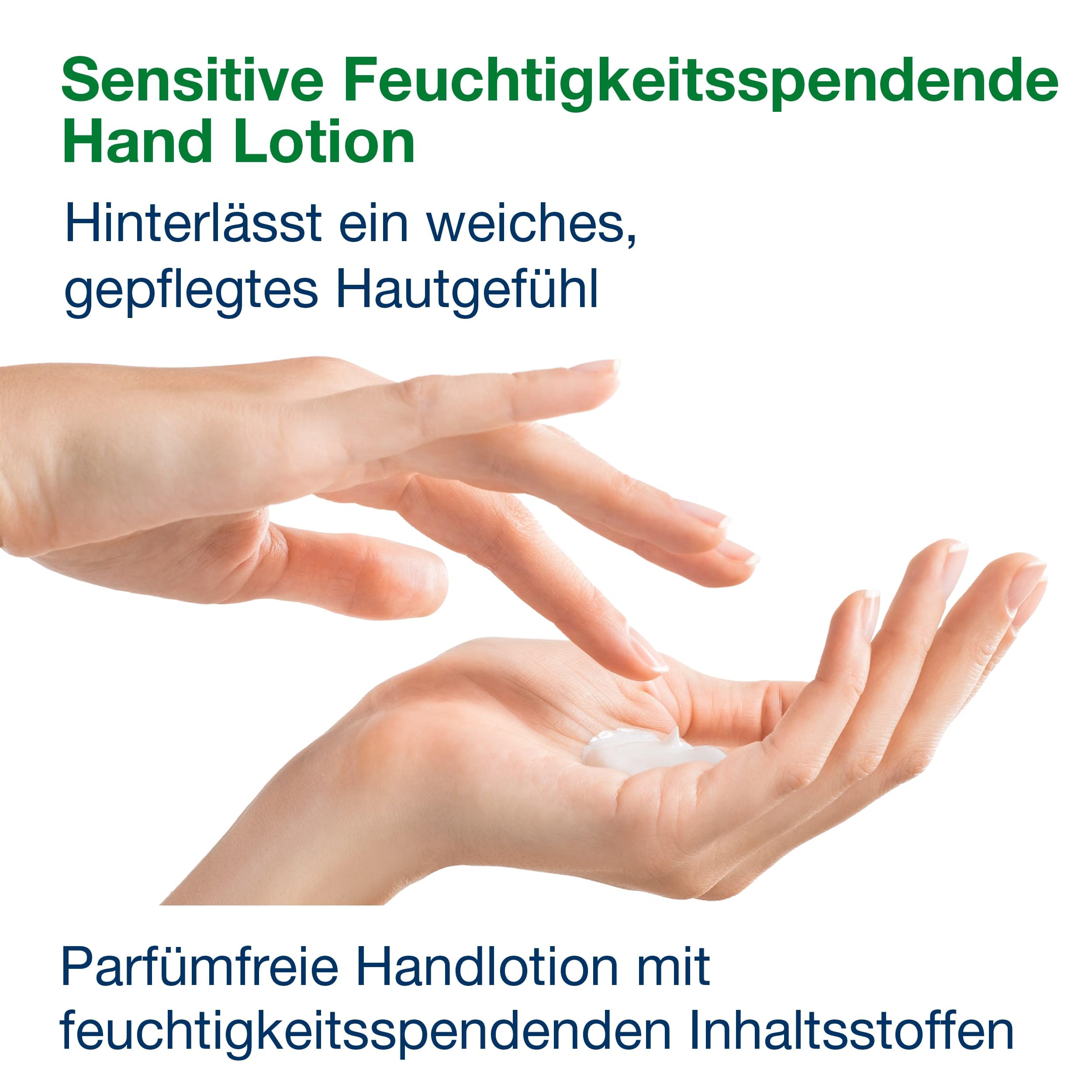 Tork Sensitive Feuchtigkeitsspendende Hand Mini Lotion S5, parfümfreie Handcreme, 8×525 ml, 425202