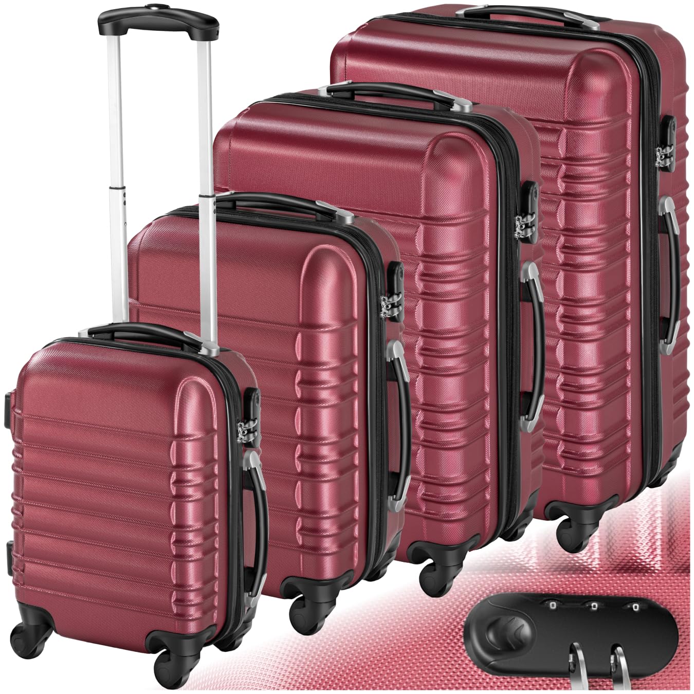 TecTake® Set de Valise de Voyage 4 Tailles - Grande, Cabine, Petite, Maternité ABS avec Roulettes Pivotantes...