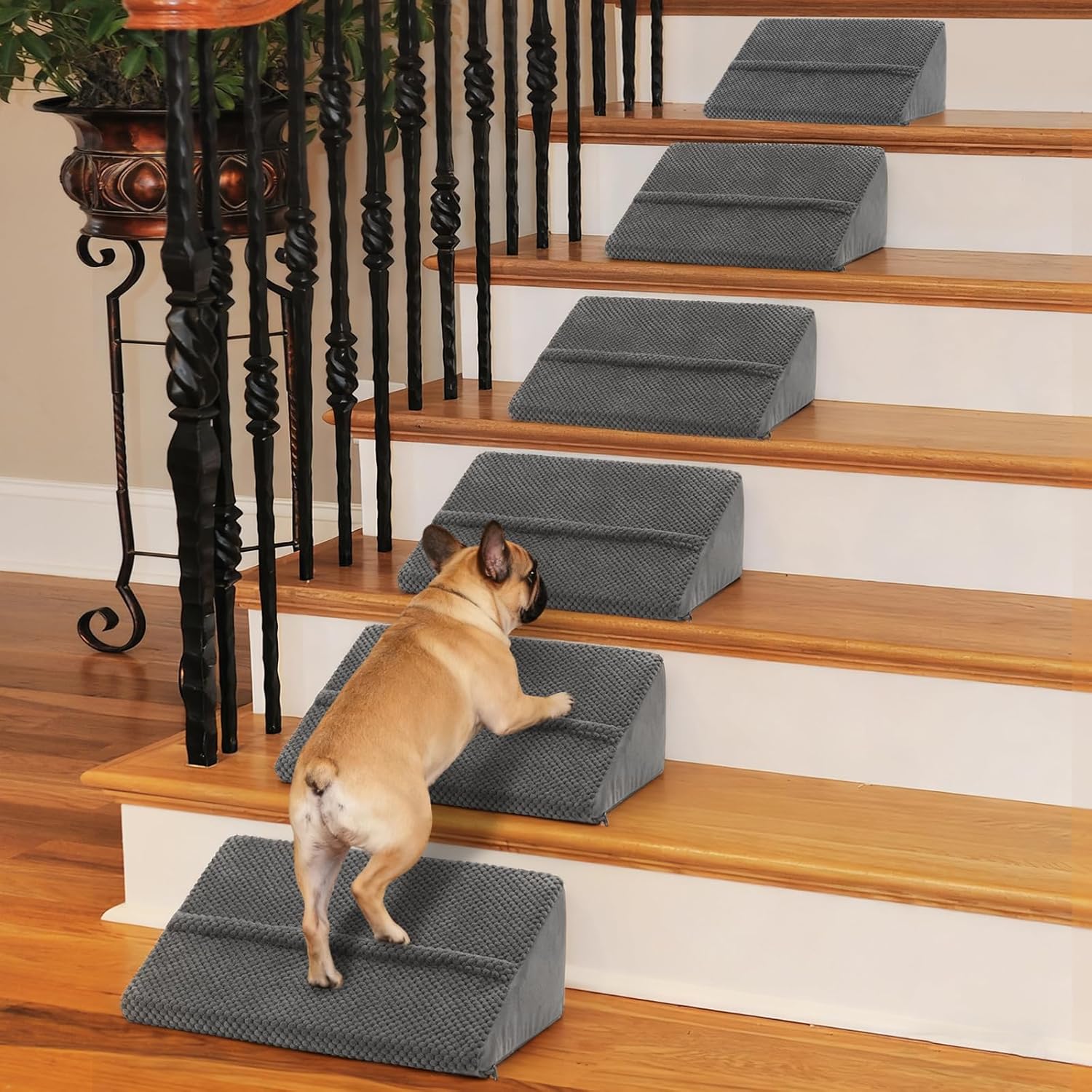 40D Density Foam Dog Ramp with Anti-Slip Bump for Stairs Suits for Small Dogs Cats, Pet Steps Stairs for Staircase Stairs Self-Sticky Pads to Fix(6Pack, Gray)