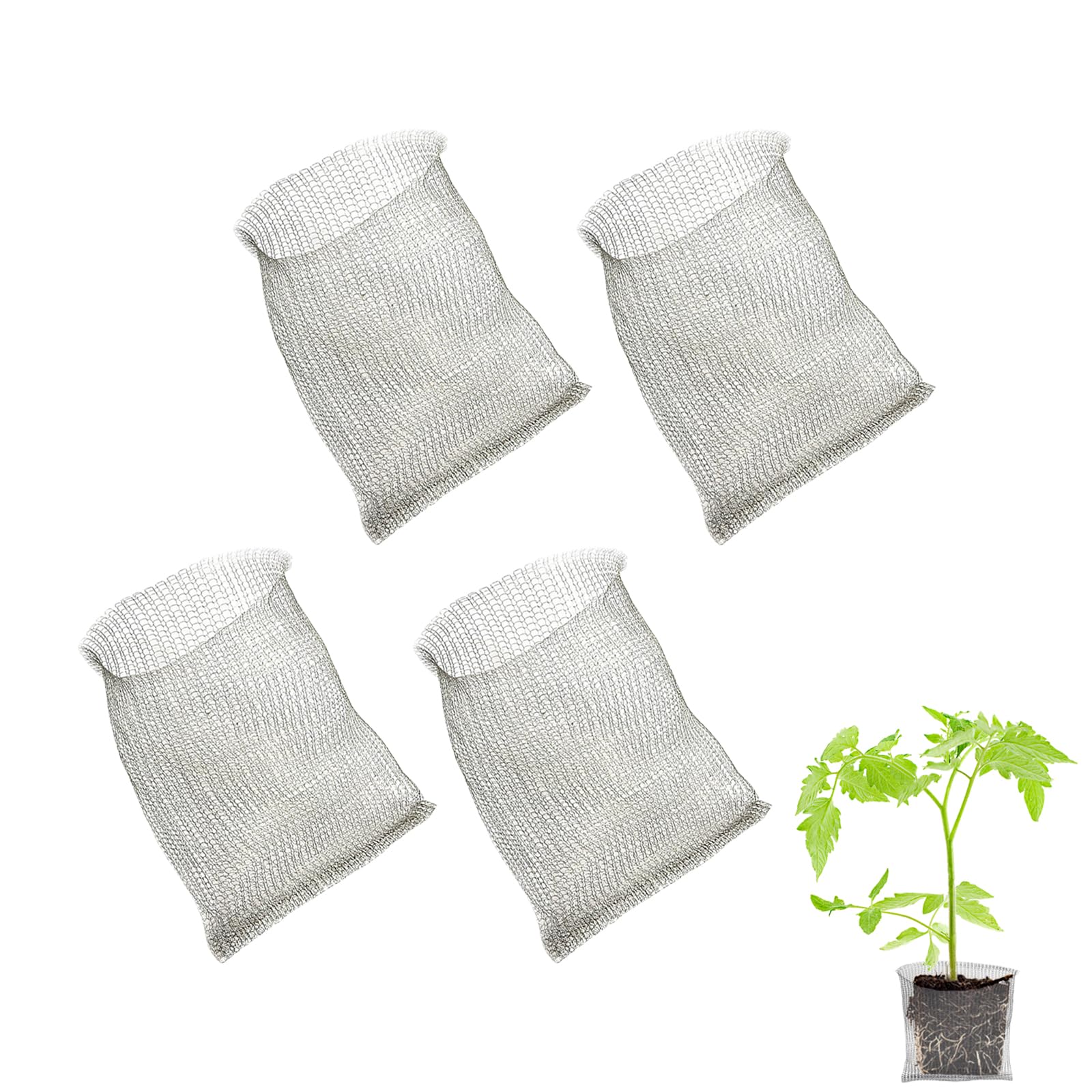Sgphrzlt 1 Gallon 4 Pack Stainless Steel Plant Root Gopher Baskets, Reusable Gopher Wire Mesh For Underground, Proof Moles Vole Wire Barrier Cages For Trees Bulbs Flowers Protection