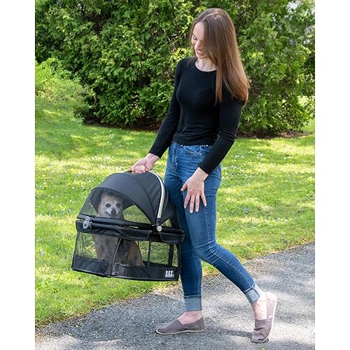 Pet Gear No-Zip View 360 Pet Safety Carrier & Car Seat for Small Dogs & Cats Push Button Entry, View 360 20-inch, Onyx
