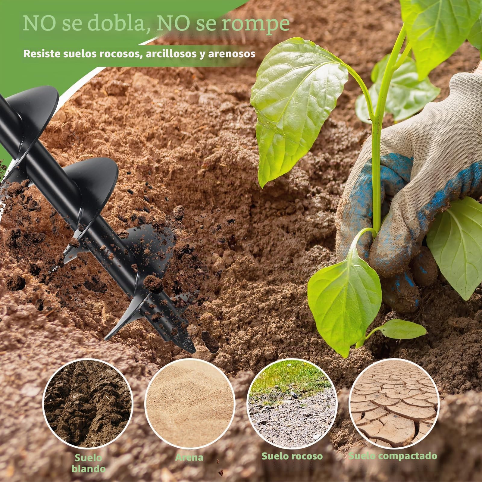 Excavadora de agujeros para postes, 96 cm de largo, Ø150mm barrena manual de tierra perforadora de agujeros para postes con mango antideslizante, barrena manual en espiral para cultivo